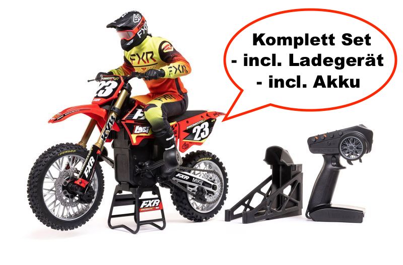 LOS06000T1/Set Losi 1/4 Promoto-MX Motorcycle red, RTR with Battery and Charger 3A, Club MX