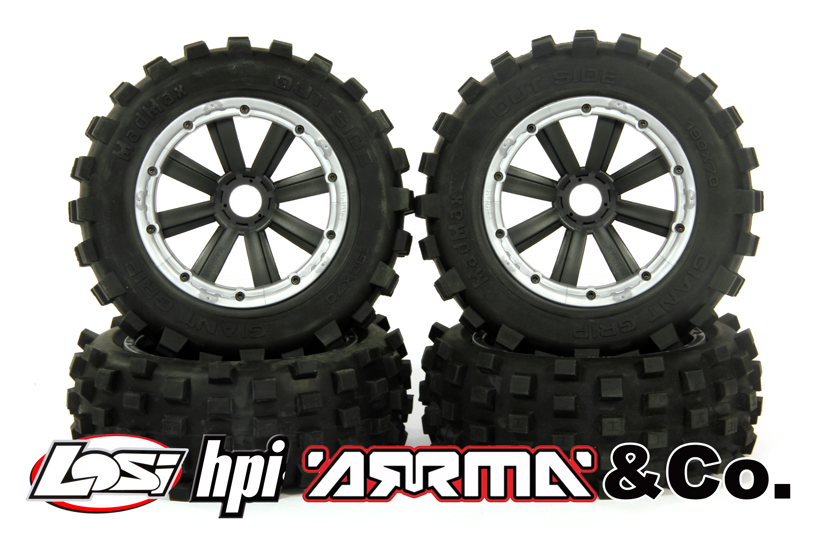 y1409/100 GIANT GRIP tires with MadMax Extreme rims/inlays for Losi and HPI Offer