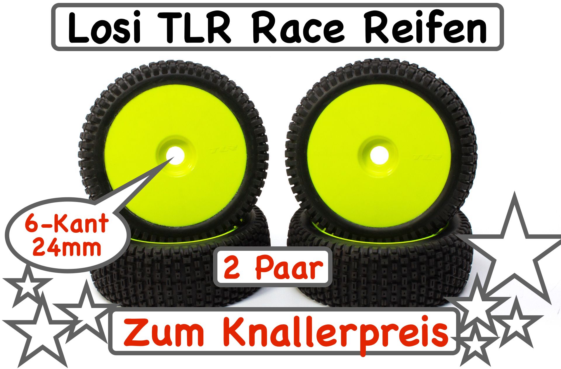 TLR45004 Race Reifen verklebt, 24mm 6-Kant, 2 Paar TLR45004 Race Reifen verklebt, 24mm 6-Kant, 2 Paar
