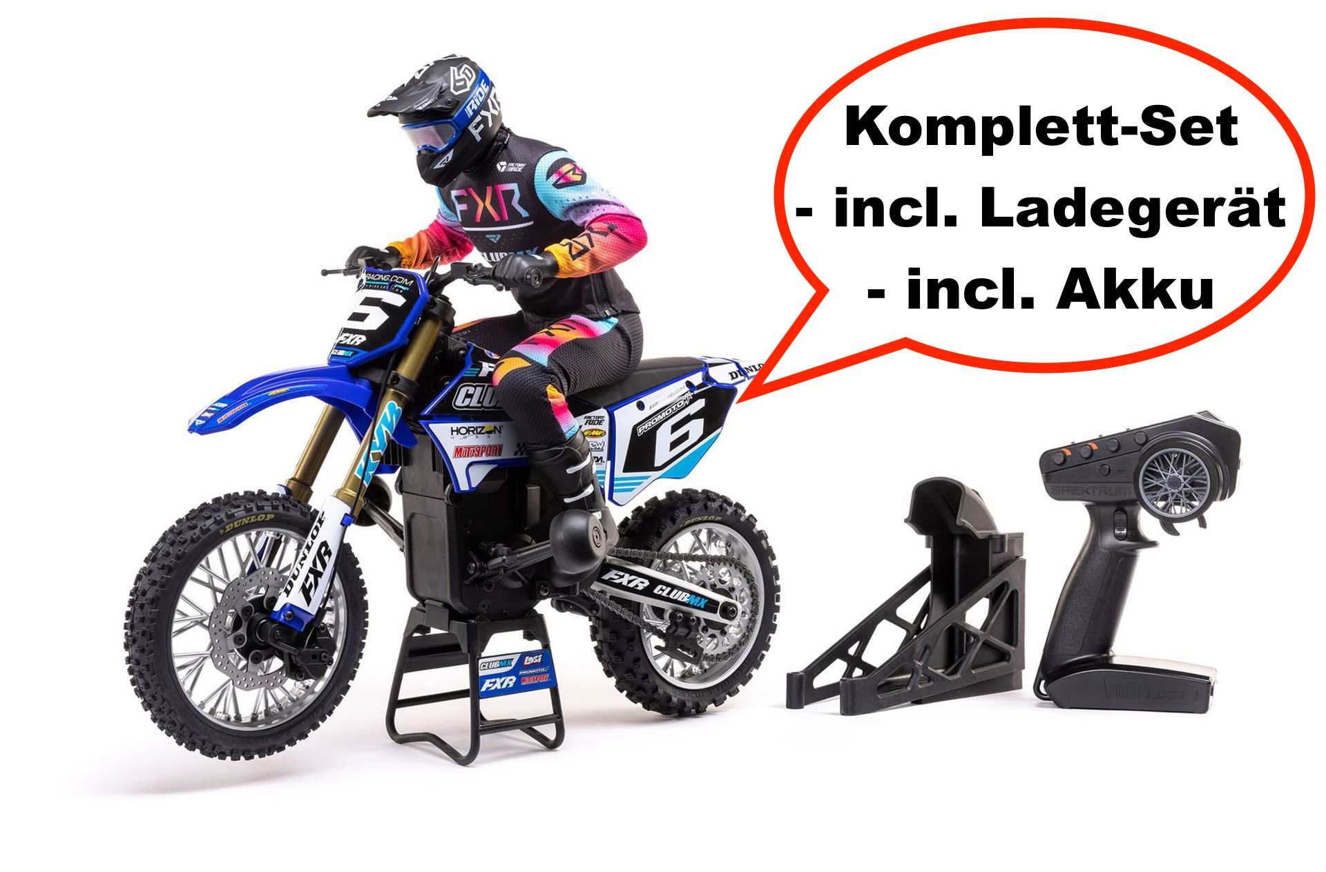 LOS06000T2/Set Losi 1/4 Promoto-MX Motorcycle blue RTR with Battery and Charger 3A, Club MX