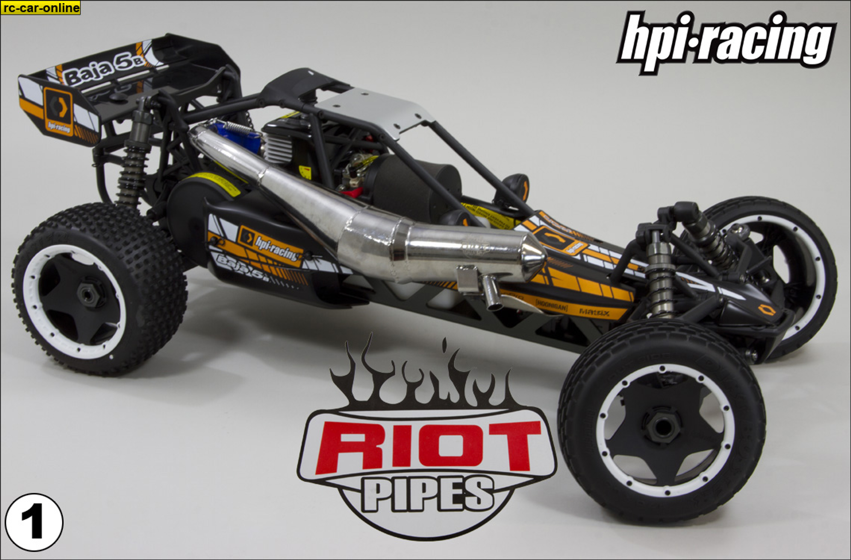 y0358 Riot Pipe 3-chamber tuned pipe system for Carson Wild GP Attack and HPI Baja buggies