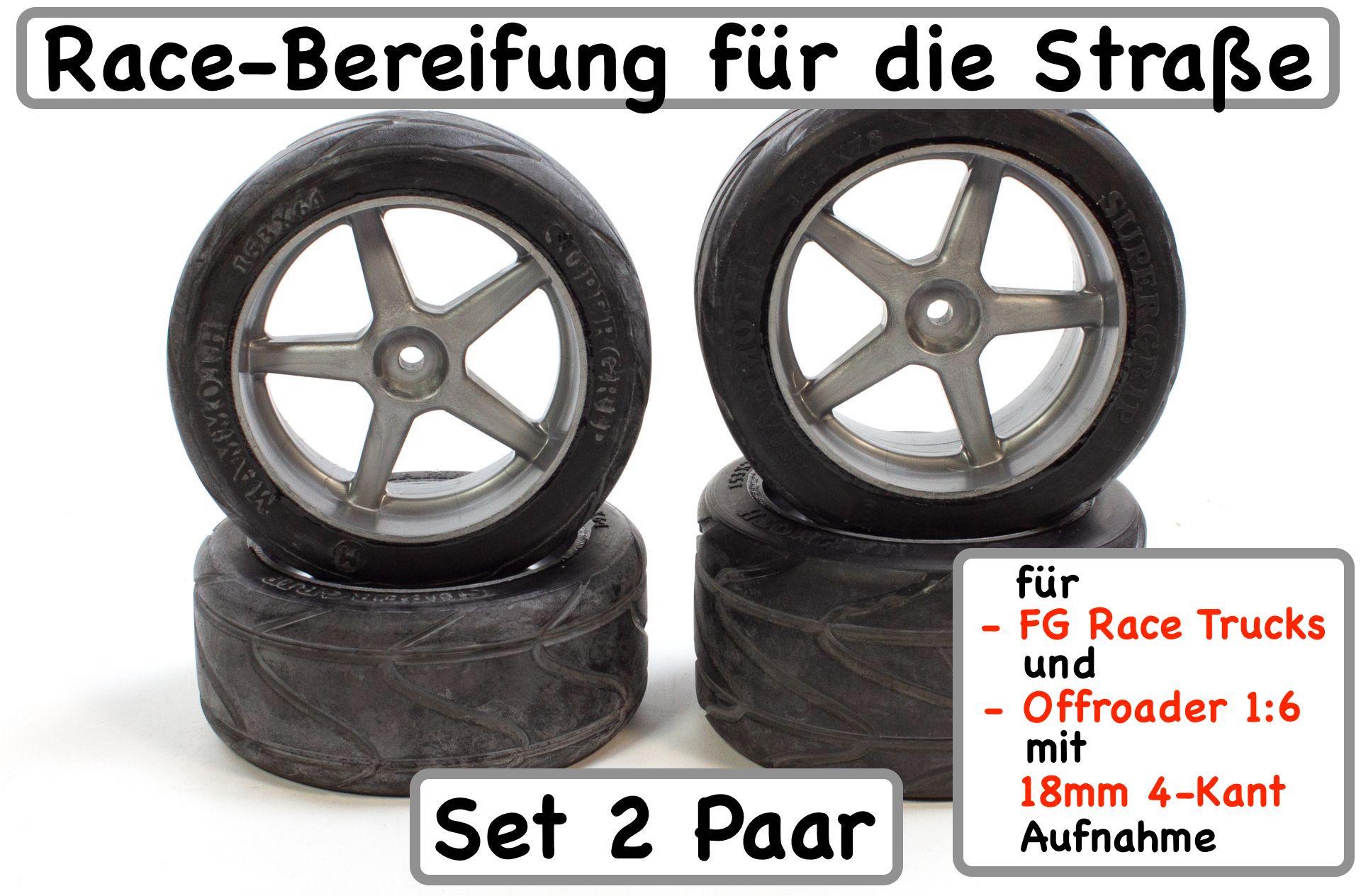 y1613/01 Mammoth Supergrip mounted and glued on silver FG rims, 2 pairs ...