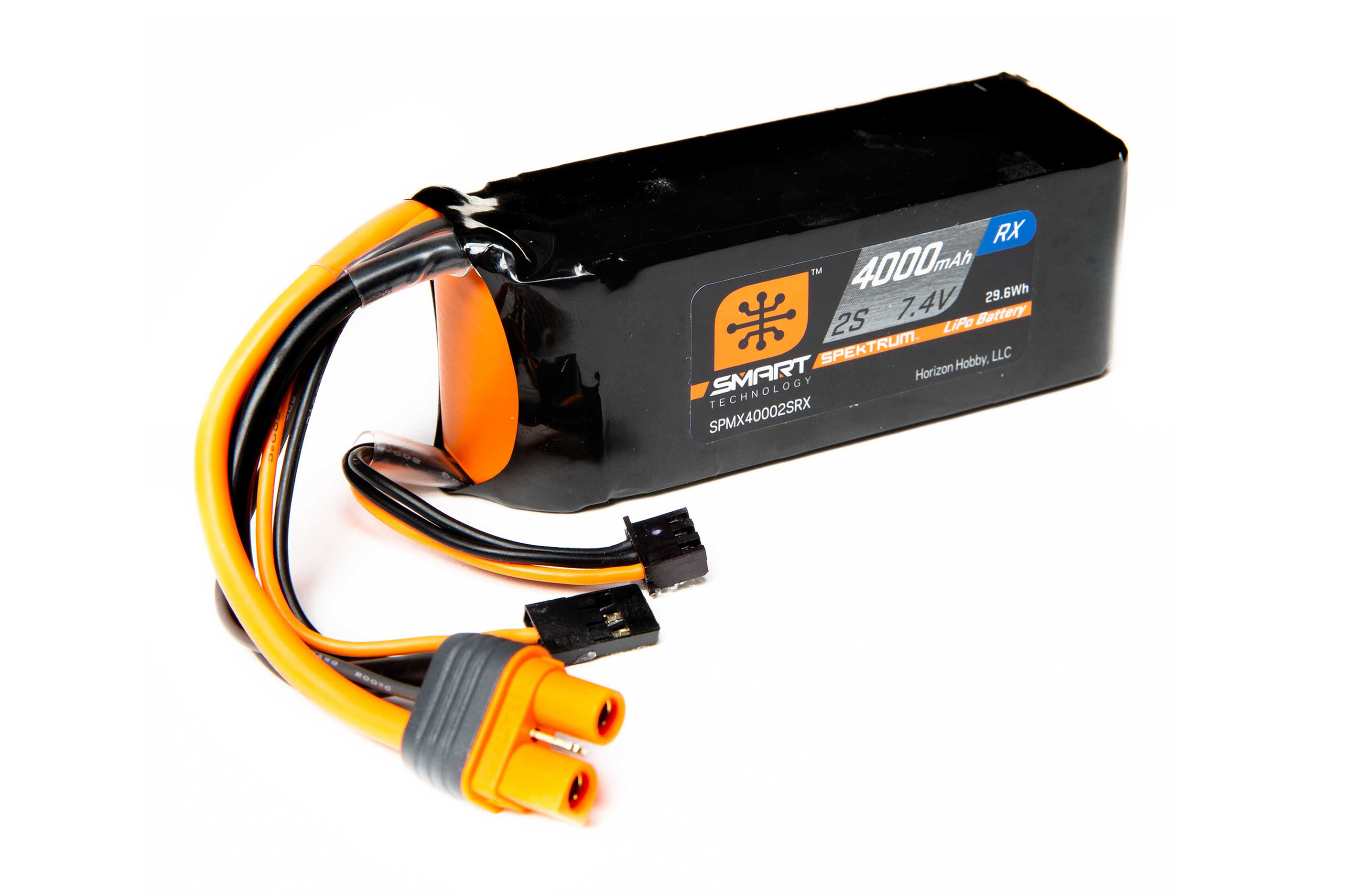 SPMX40002SRX Spektrum 7.4V 4000mAh 2S 30C Smart LiPo Battery, receiver battery, IC3 SPMX40002SRX Spektrum 7.4V 4000mAh 2S 30C Smart LiPo Battery, receiver battery, IC3