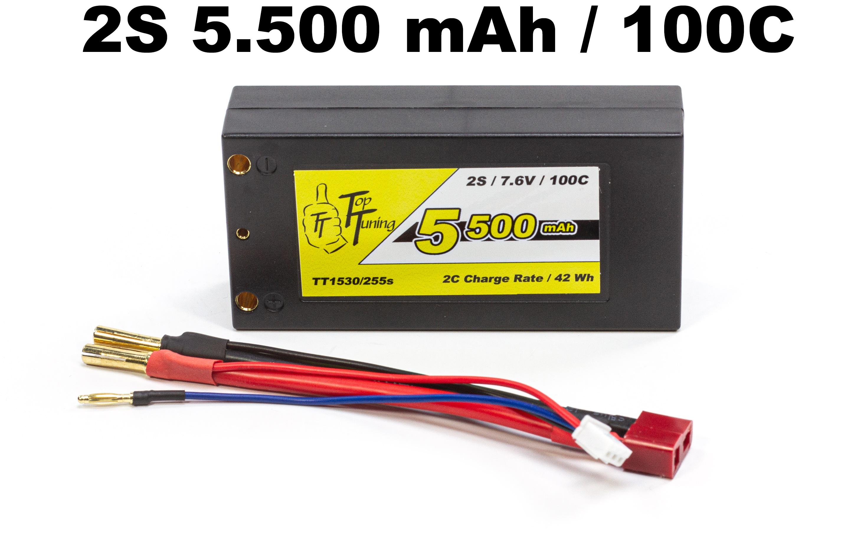 TT1530/255s Top Tuning 5500mAh HV LiPo battery 2S, 7,6V, shorty-receiver battery 100C