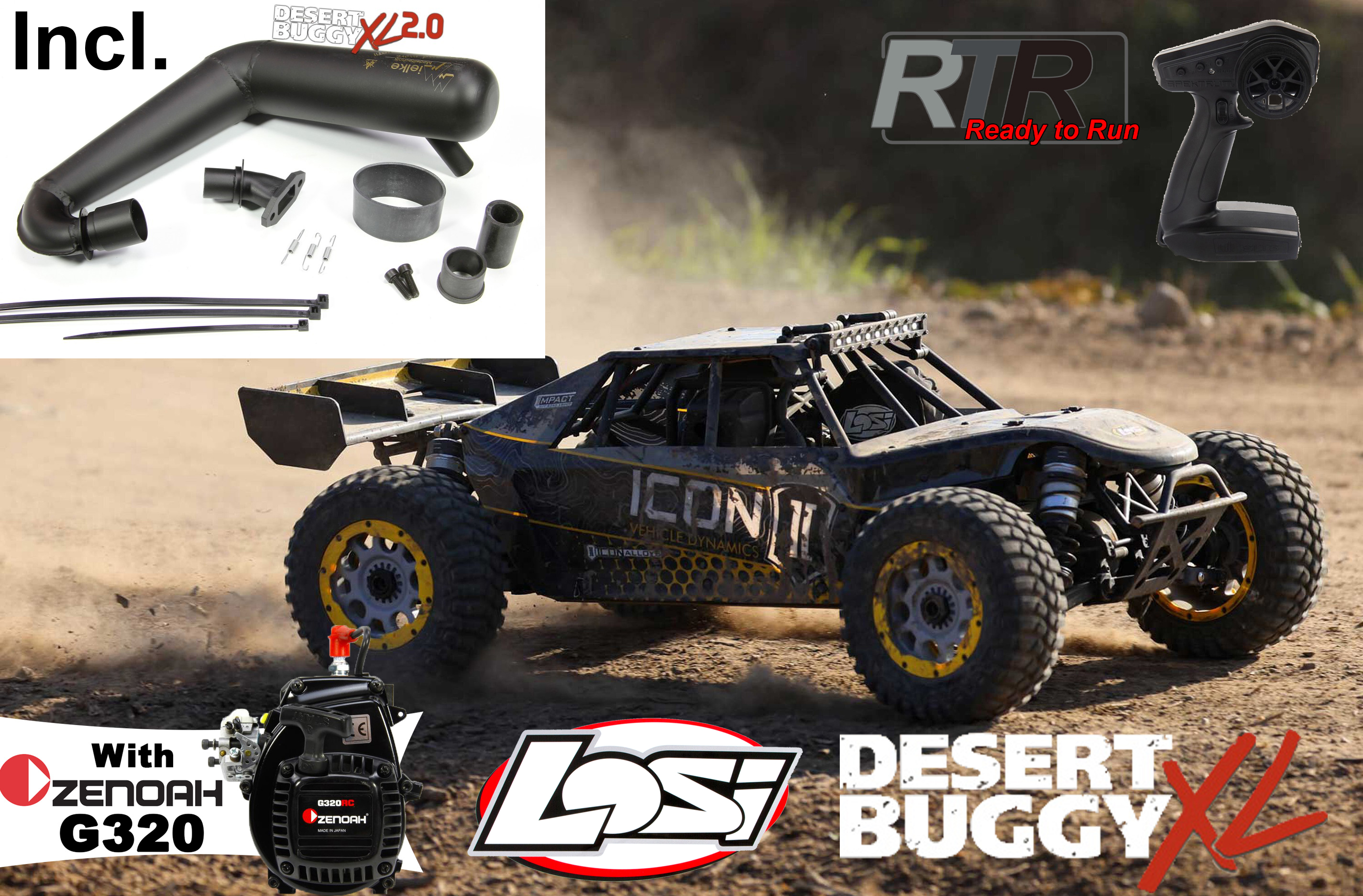 LOS05008T1 Losi 1/5 DBXL ICON 2.0 4WD, 320 Zenoah incl. Mielke tuned pipe exhaust Buggy RTR incl. assembly
