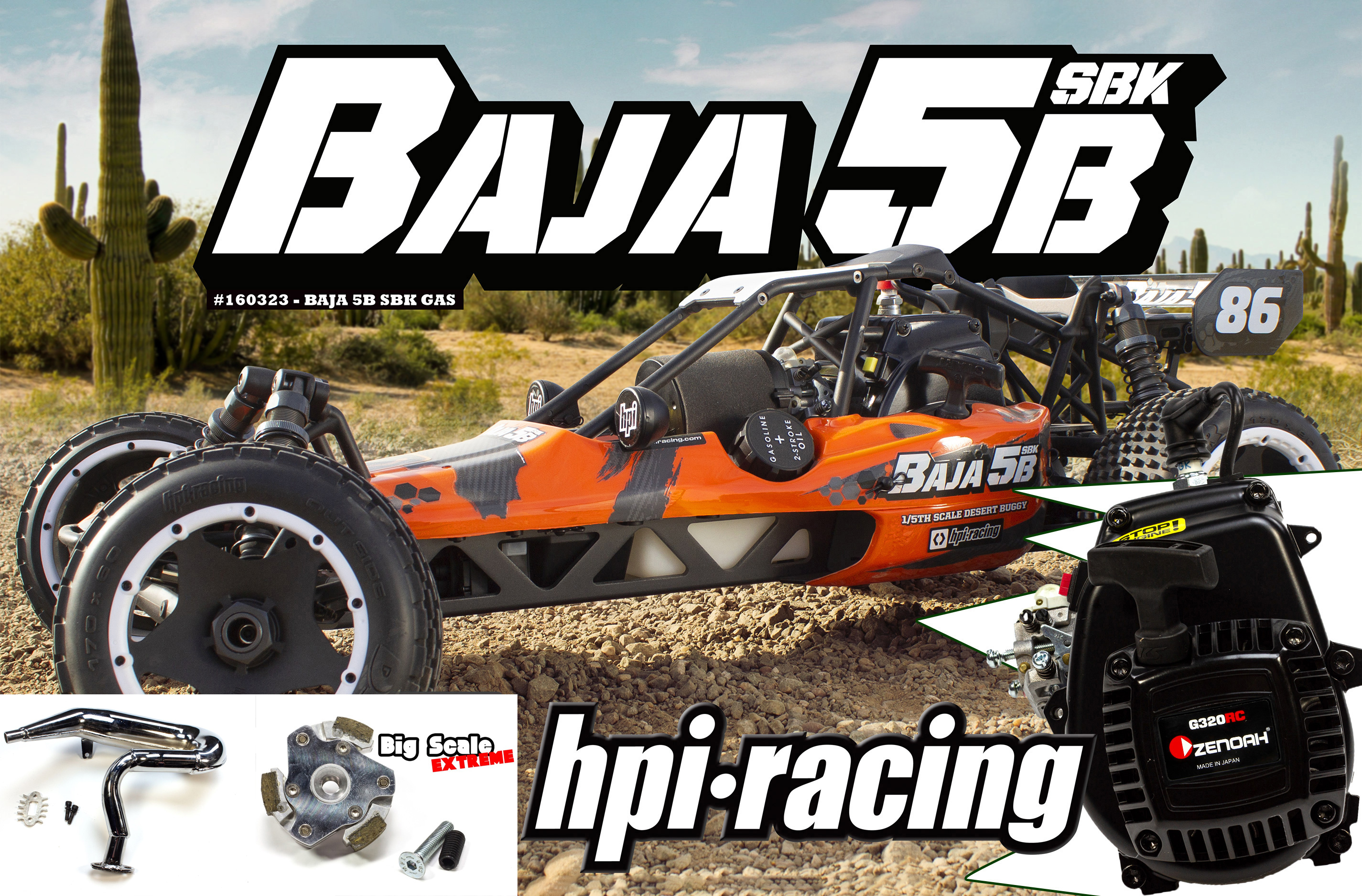 160323/02 HPI Baja 5B SBK build kit Gas-powered with 320 Zenoah Engine / EXTREME-Clutch / Tuned pipe 2.0