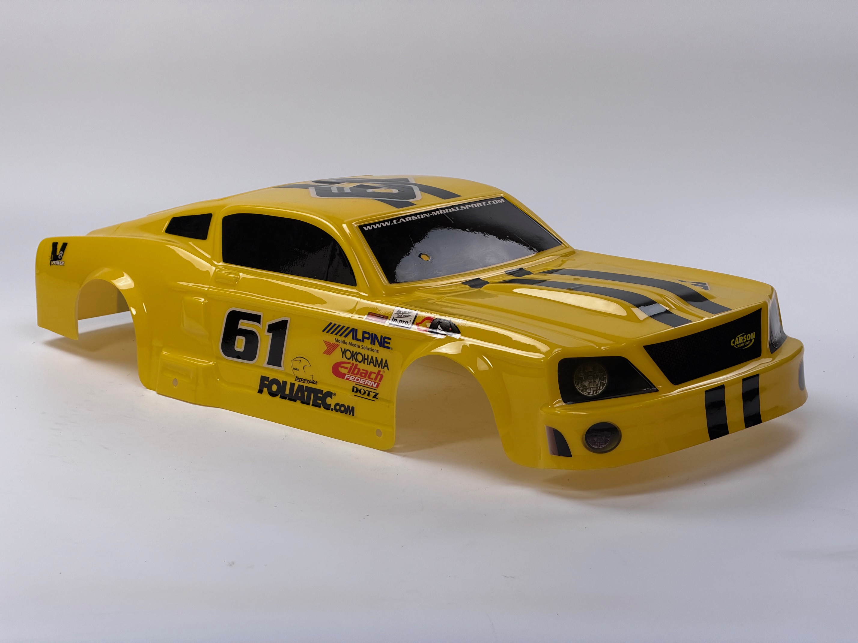 y1080/15  leicht beschädigte gelbe Ford Mustang Karosserie 530/535 Radstand, gebraucht