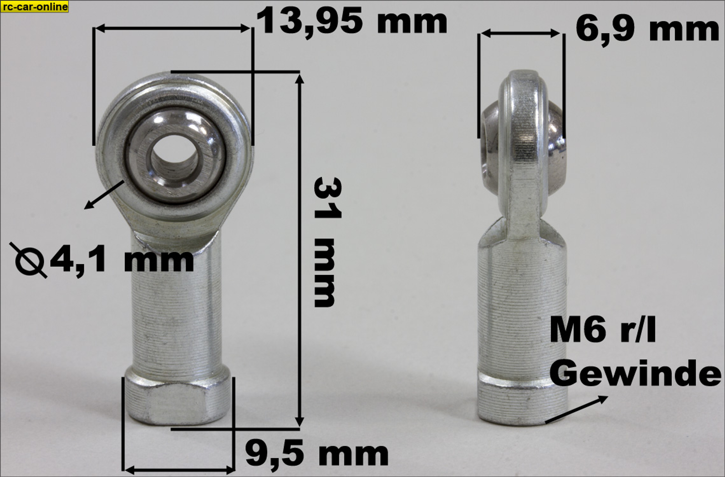 y0529 Steel ball joint 6 mm r/h or l/h thread, 4 mm bore in ball y0529 Steel ball joint 6 mm r/h or l/h thread, 4 mm bore in ball