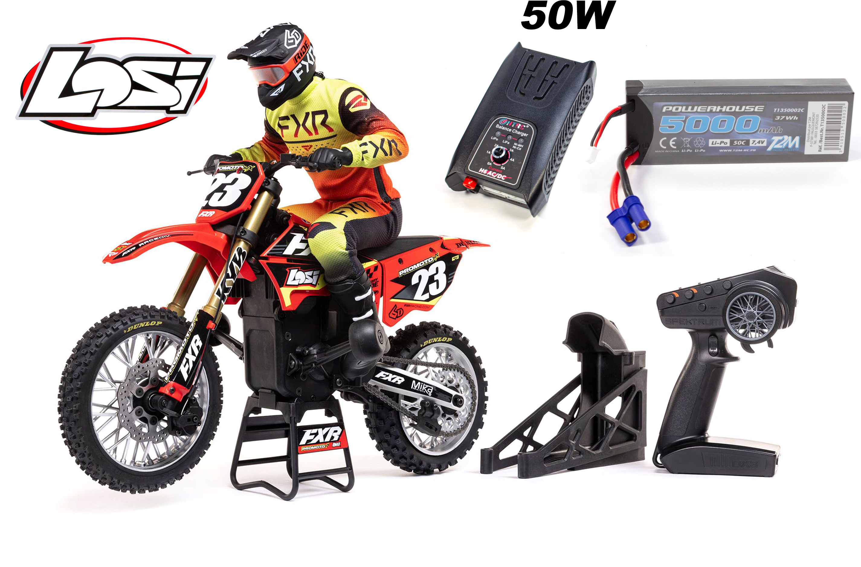 LOS06000T1 Losi 1/4 Promoto-MX Moto RTR with Battery and Charger 50W, FXR