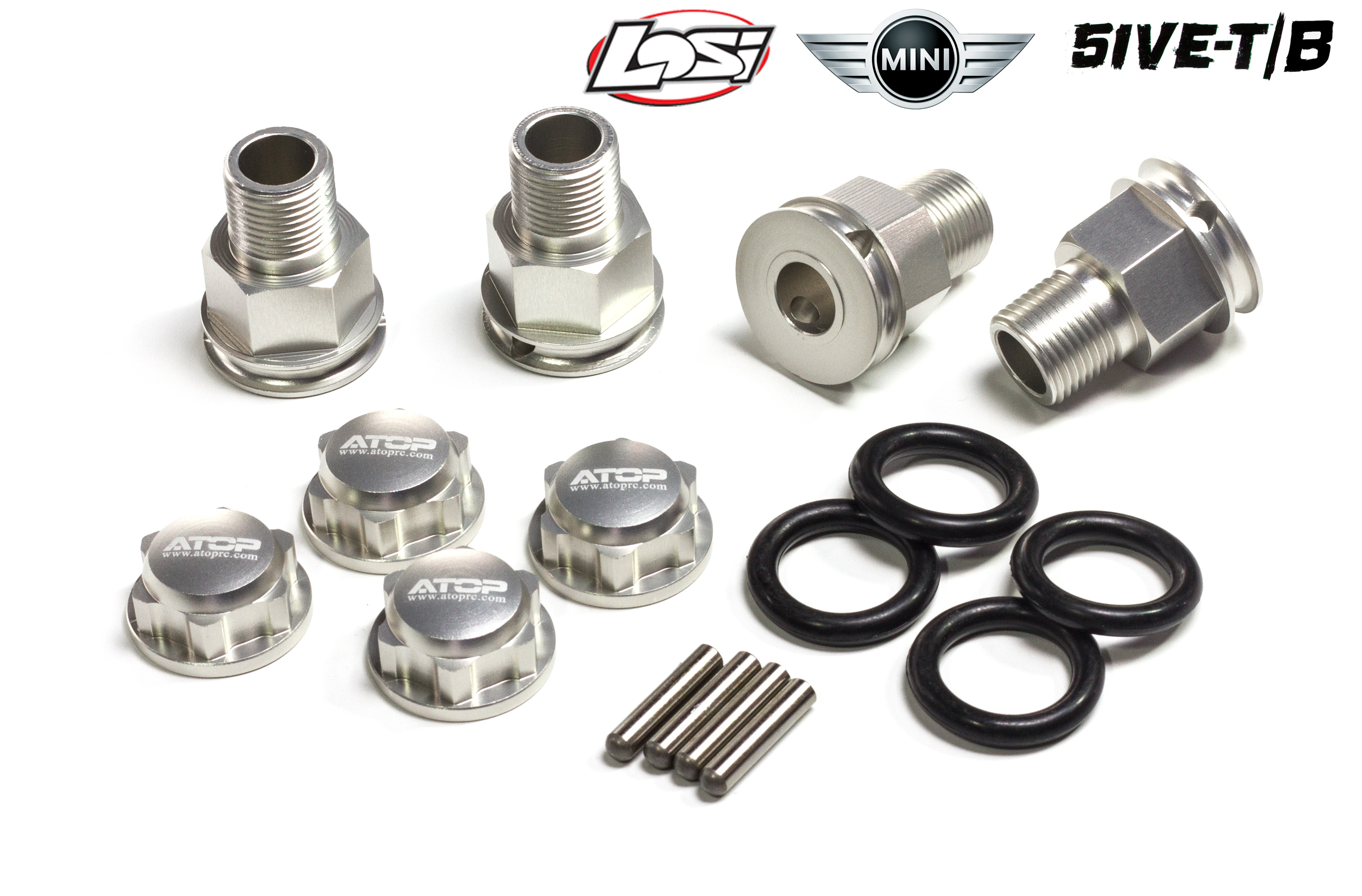 AT-5T005 ATOP Aluminum axle extenders Losi 5ive-T/2.0/B, Mini, with closed nuts AT-5T005 ATOP Aluminum axle extenders Losi 5ive-T/2.0/B, Mini, with closed nuts
