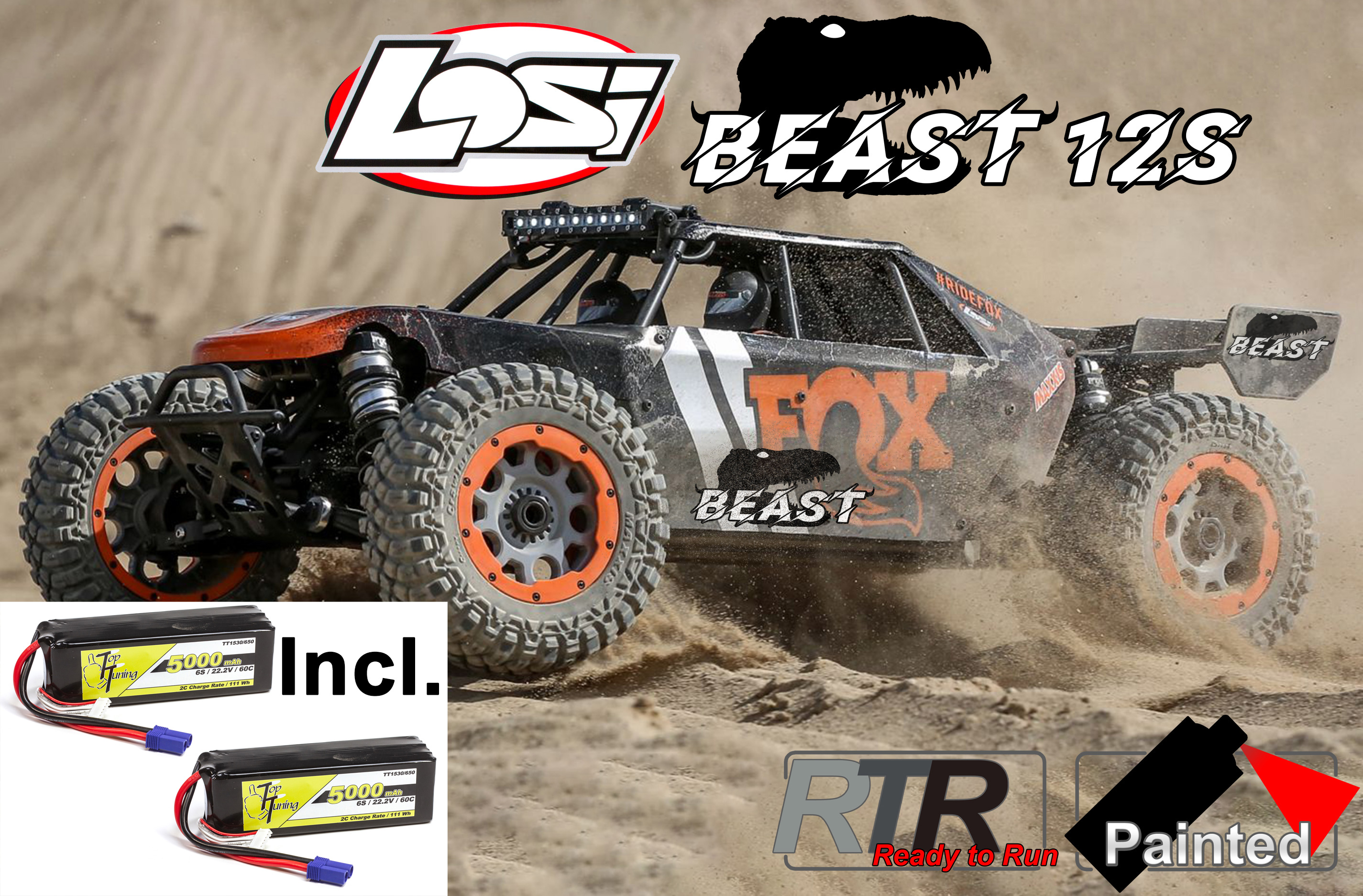 LOS05020V2T1/BEAST Losi DBXL-E 2.0 4WD 12S Brushless RTR Inkl. 2x 6S 5000 mAh Batterys