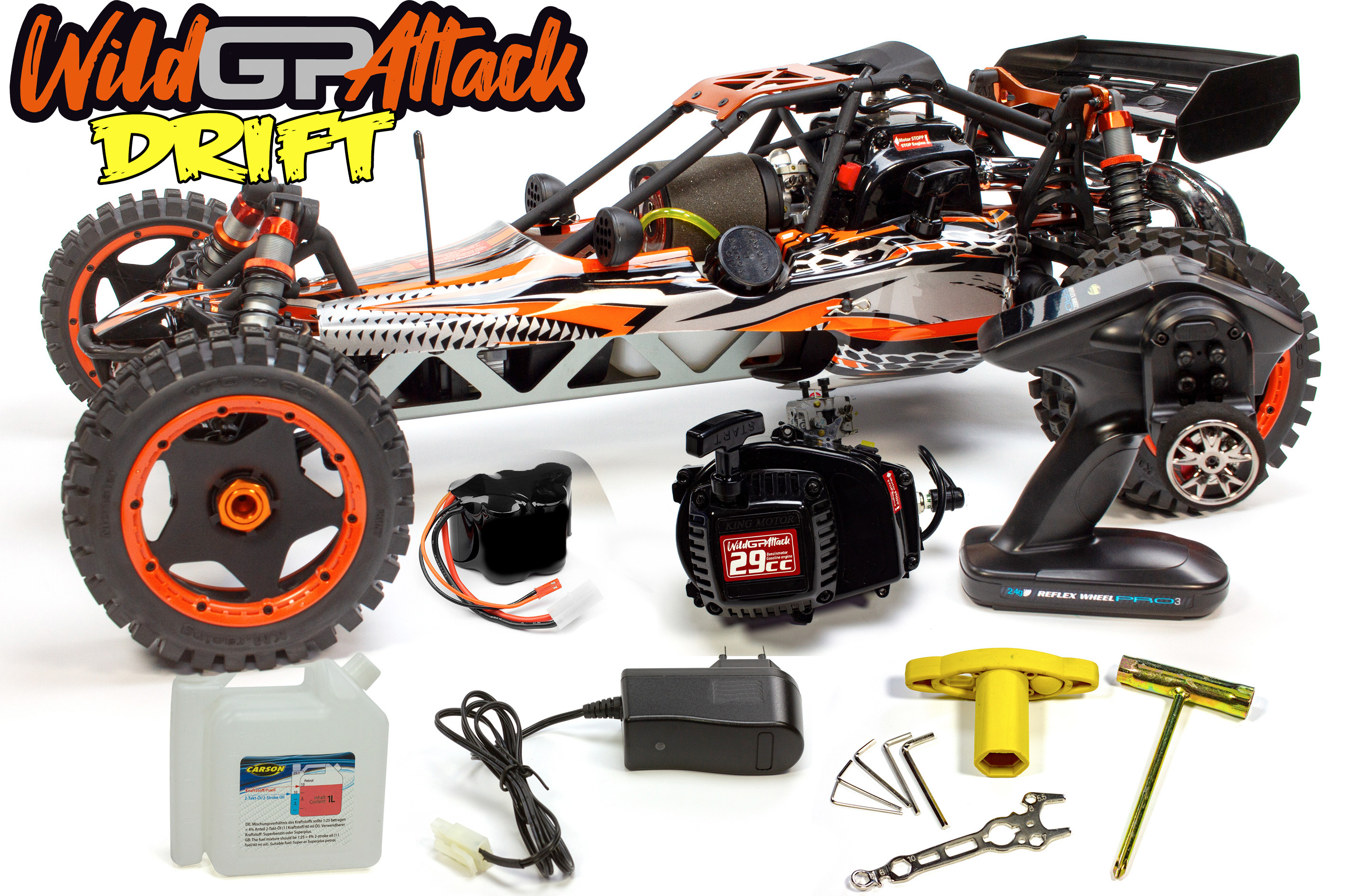 500304032D Carson 1/5 Wild GP Drift Attack 2.4G RTR, 29cc engine, with all accessories
