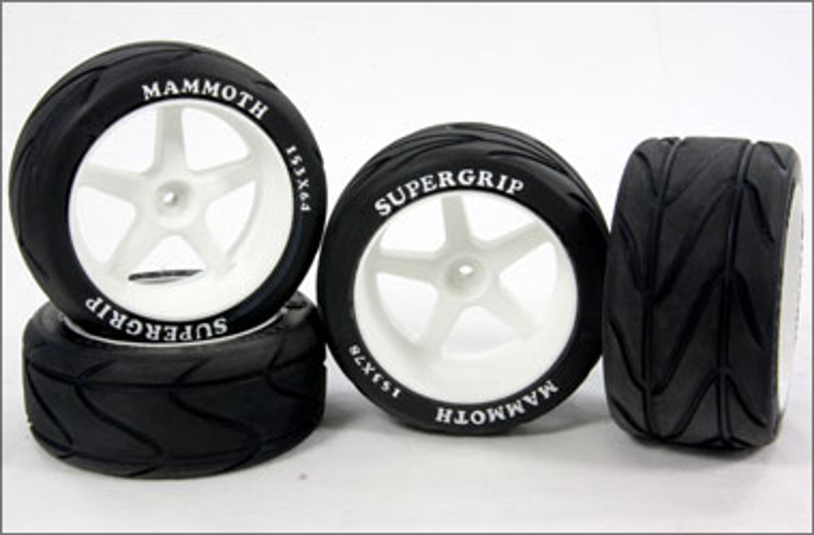 Mammoth Supergrip for 1/6 and 1/5 offroad cars glued, 1 pair. Mammoth Supergrip for 1/6 and 1/5 offroad cars glued, 1 pair.