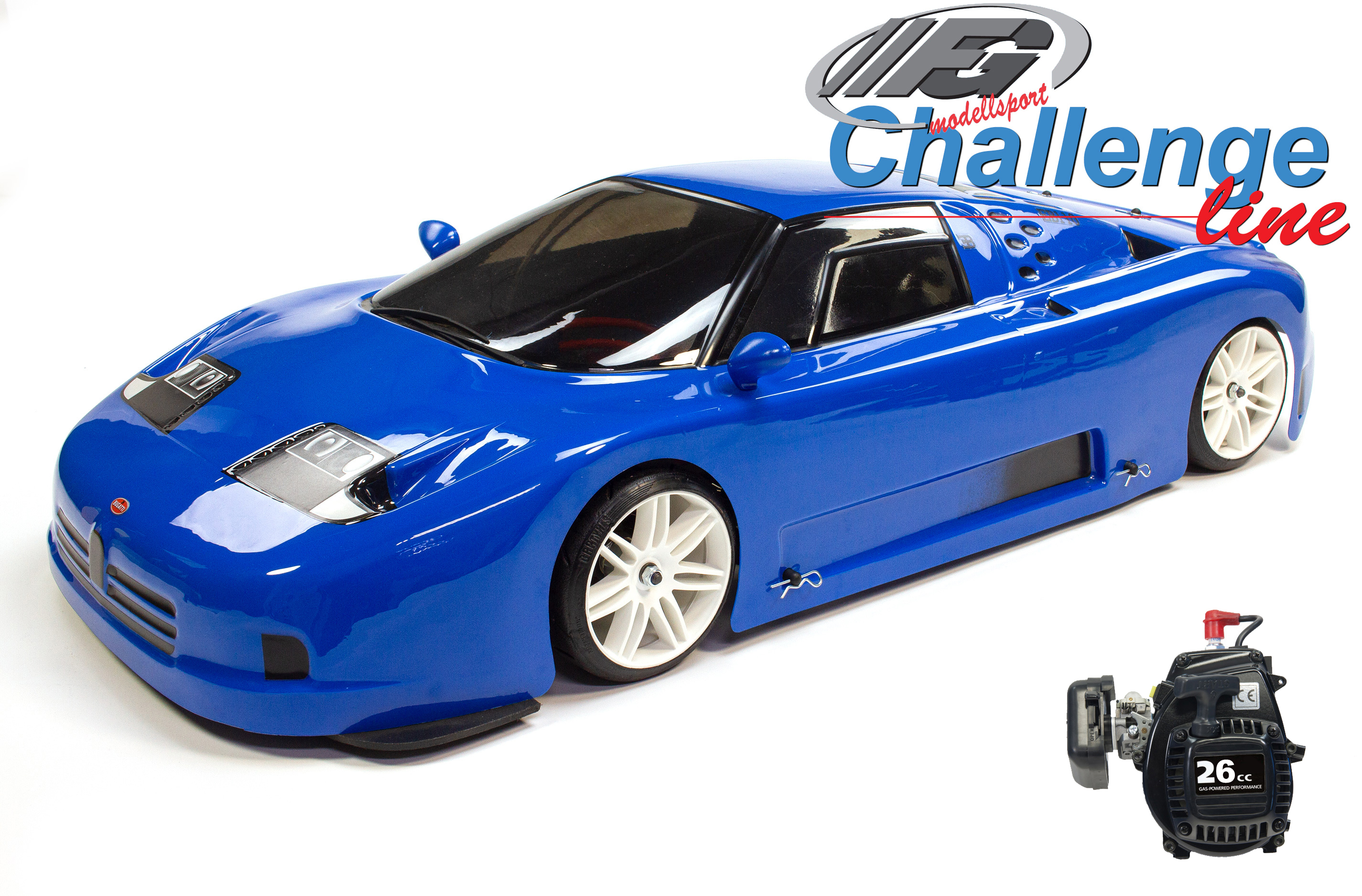 FG Challenge Line 2WD-530 with Bugatti EB 110 body and 26 cm³ FG engine FG Challenge Line 2WD-530 with Bugatti EB 110 body and 26 cm³ FG engine