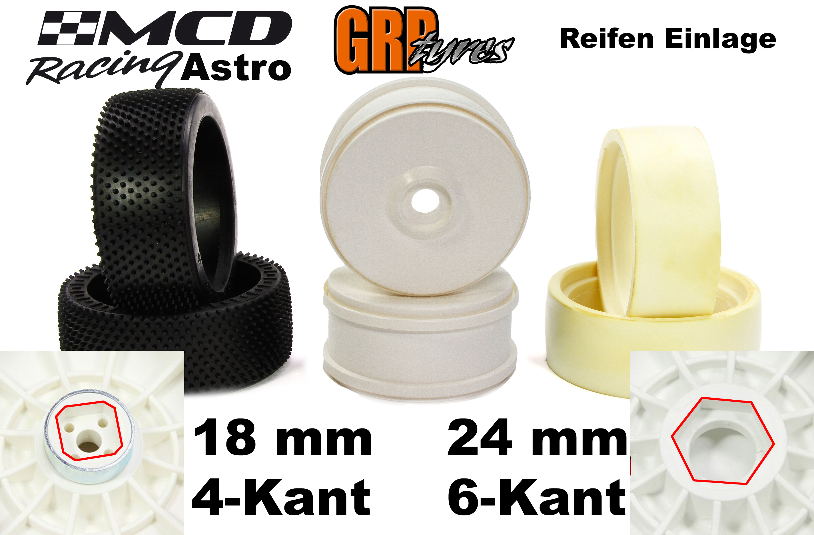 Astro-Grip White Race-Reifen + GRP Diskfelge + Einlage, Set Soft