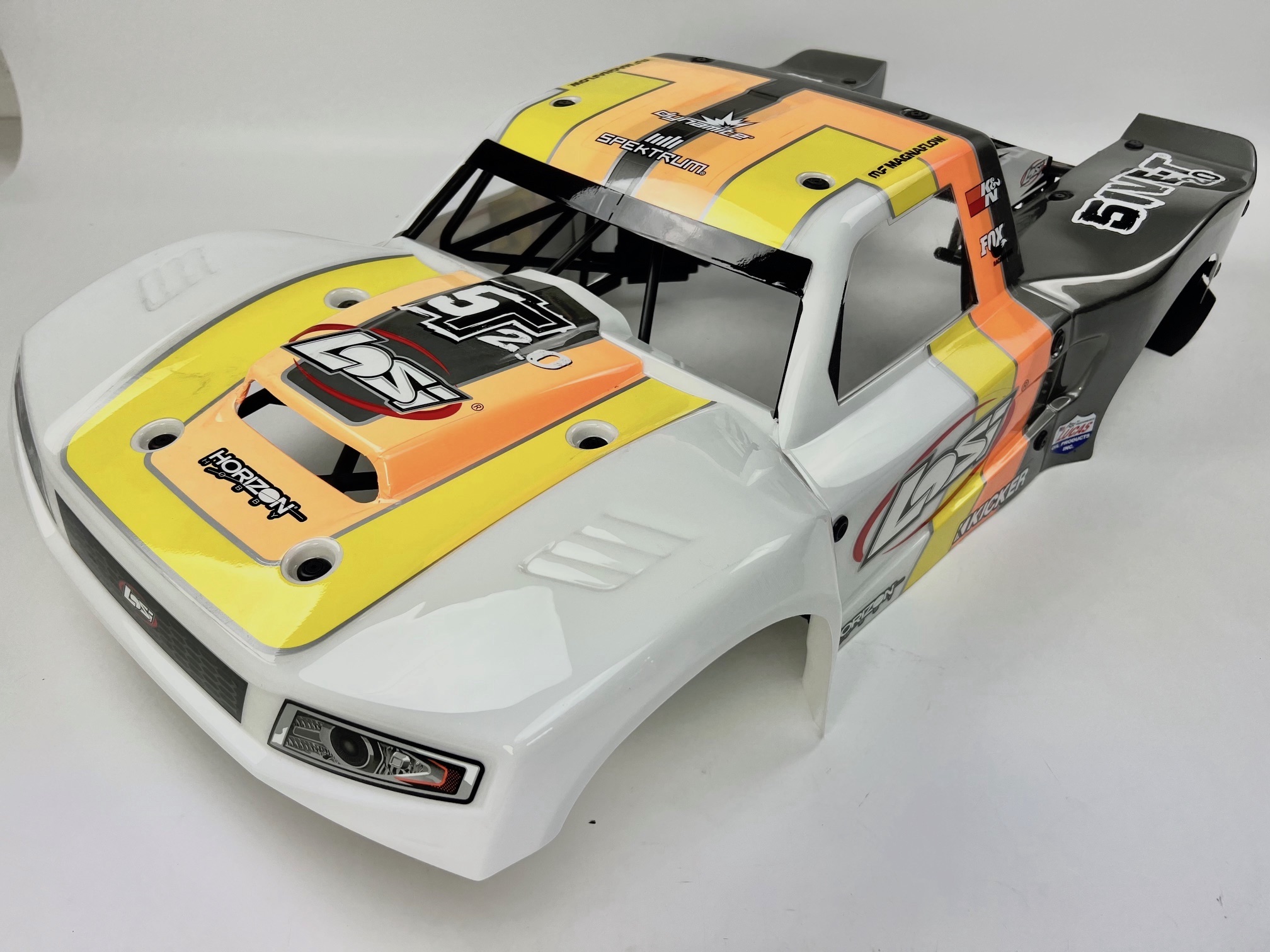 Original Losi 5ive-T T2 Orange 2.0 body kit, with paint defects