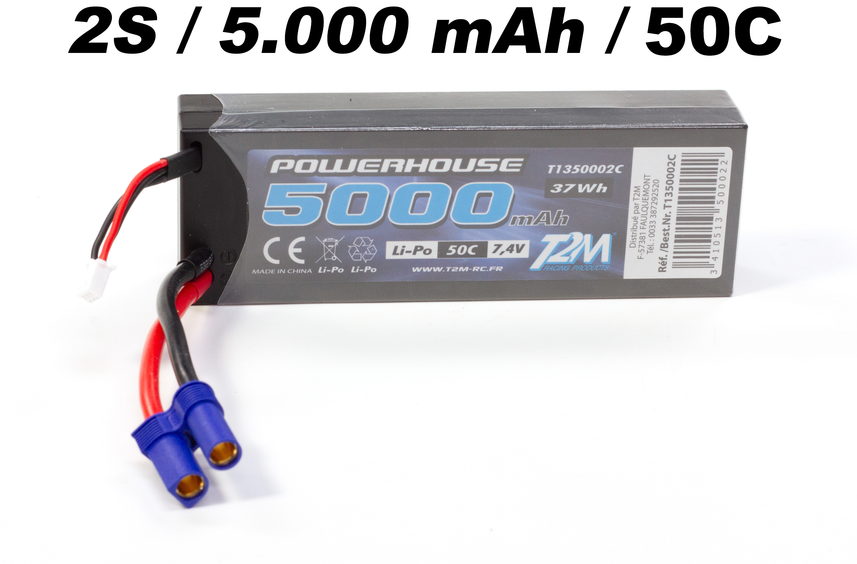 T1350002C/EC5 T2M Akku Li-po 7.4V 2S 5000mAH 50C mit EC5 Stecker T1350002C/EC5 T2M Akku Li-po 7.4V 2S 5000mAH 50C mit EC5 Stecker