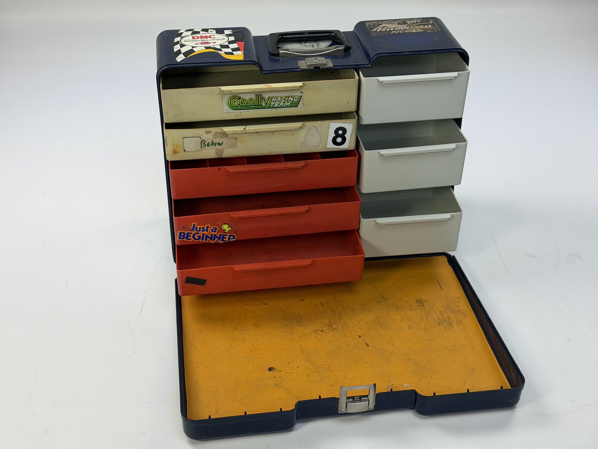 y557 Blauer Poly Butler groß, 8 Schubladen, gebraucht