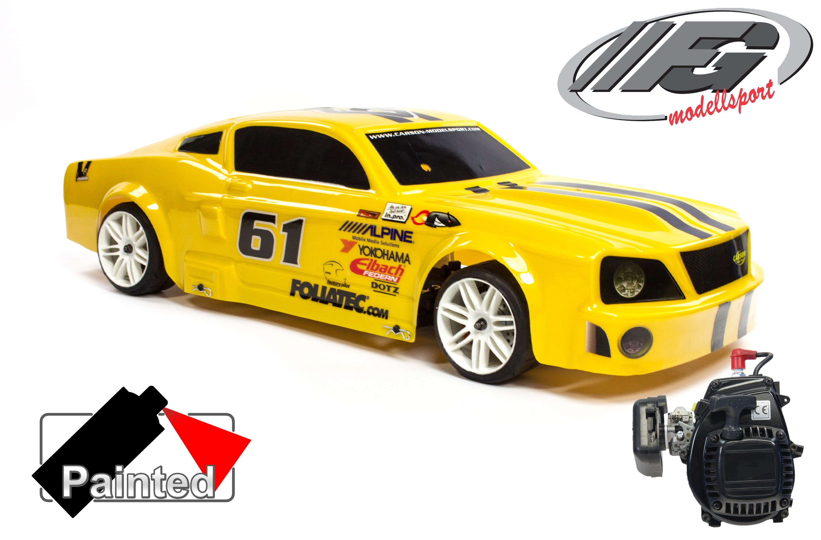 FG Sportsline with painted Ford Mustang body shell, 23cm³ Engine