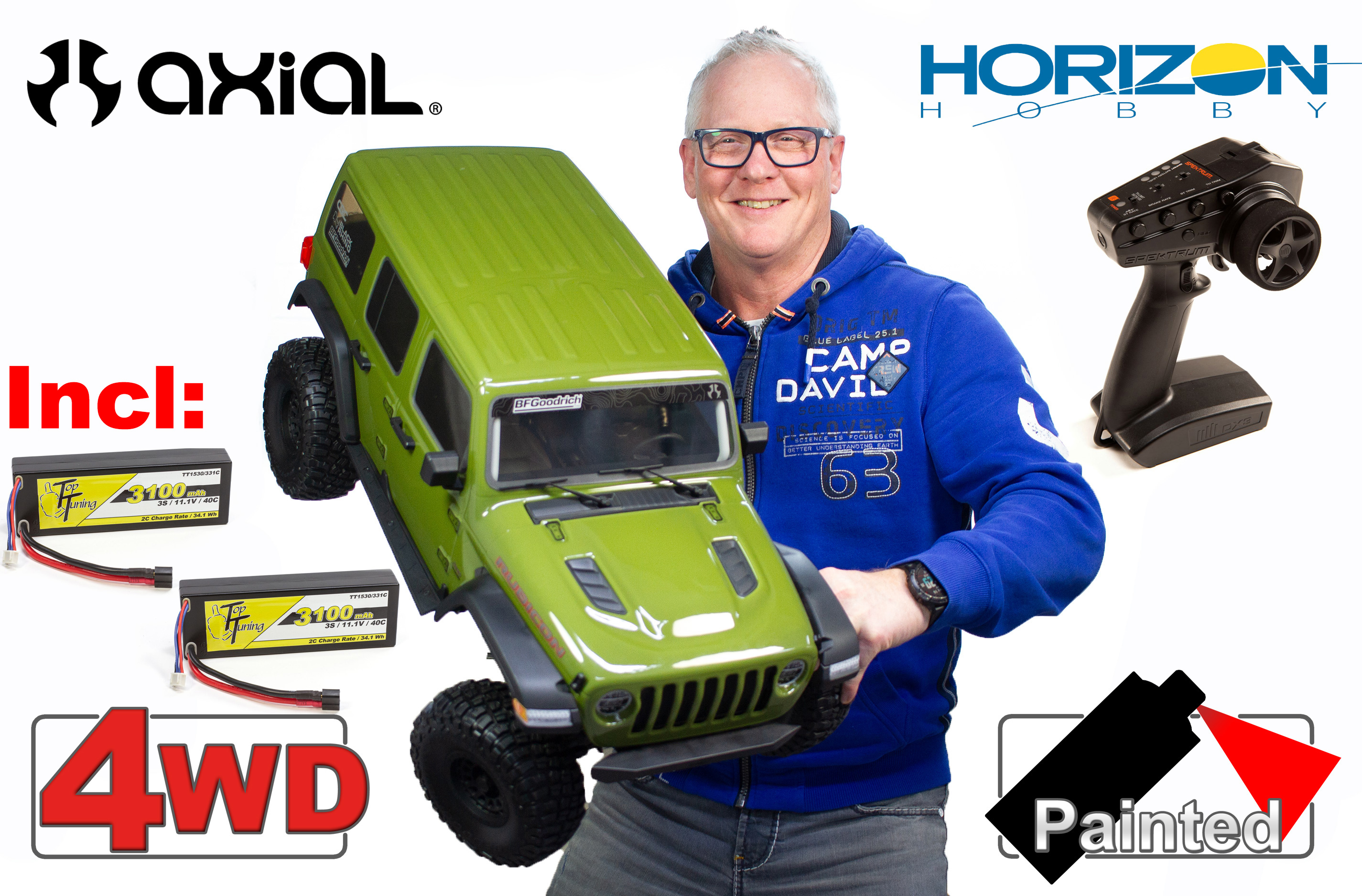 AXI05000T1 axial SCX6 Jeep JLU Wrangler 1:6 4WD Rock Crawler RTR, grün mit 2x TopTuning 3S 3100mAh Fahrakkus AXI05000T1 axial SCX6 Jeep JLU Wrangler 1:6 4WD Rock Crawler RTR, grün mit 2x TopTuning 3S 3100mAh Fahrakkus