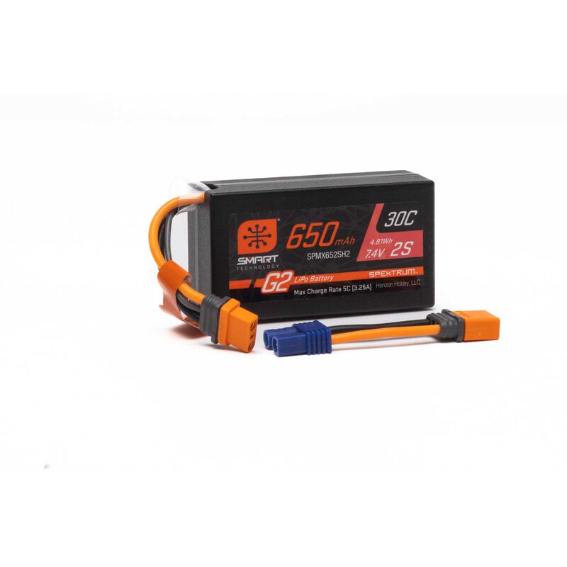 SPMX652SH2 Spektrum 7,4V 650mAh Smart G2 Hardcase 30C LiPo: IC2 SPMX652SH2 Spektrum 7,4V 650mAh Smart G2 Hardcase 30C LiPo: IC2