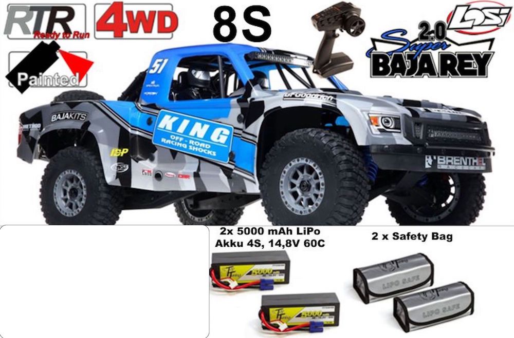 LOS05021T Losi 1:6 Super Baja Rey 2.0 4WD Brushless Desert Truck RTR, King mit Akkus und Safety Bags