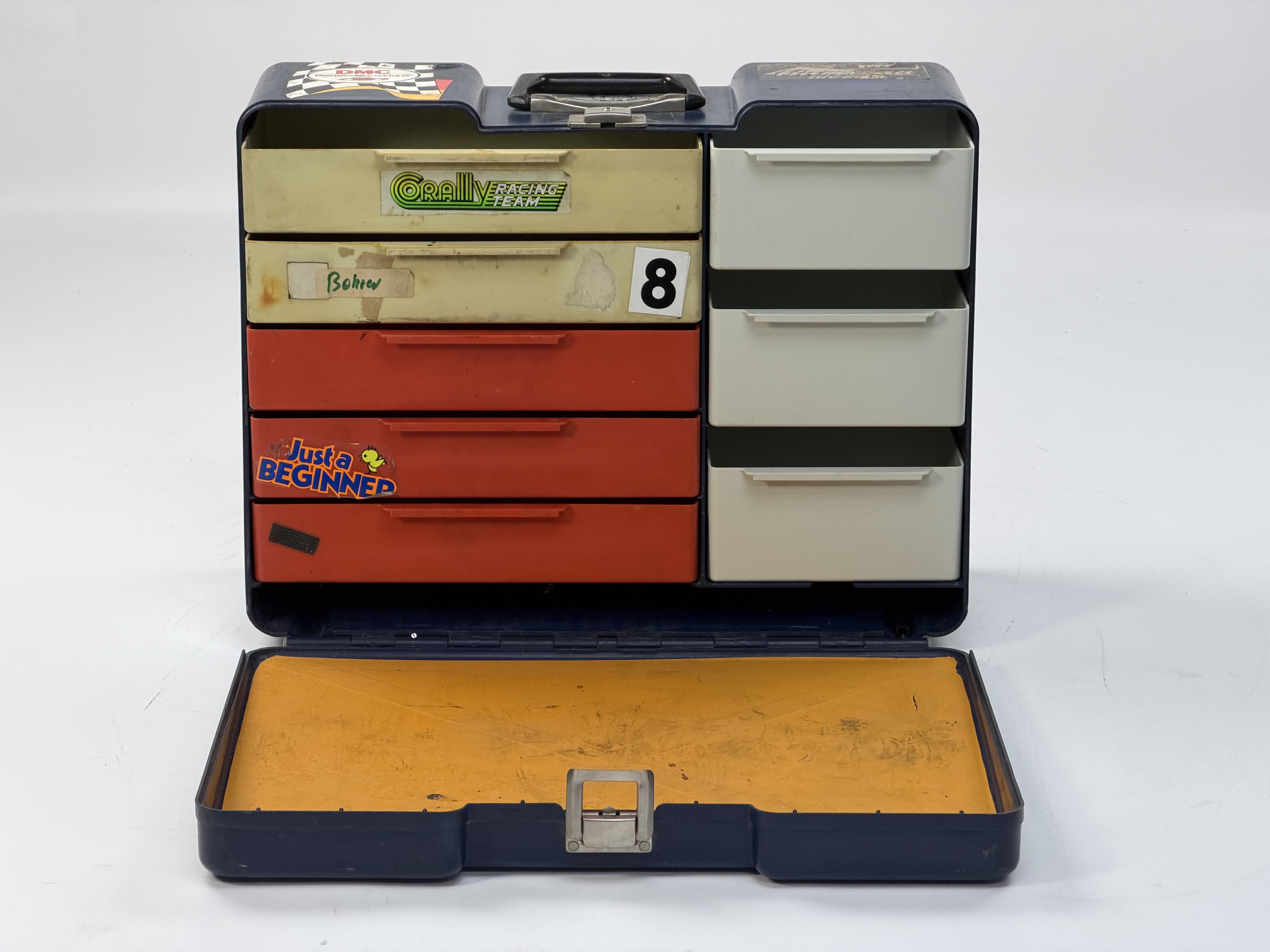 y557 Blauer Poly Butler groß, 8 Schubladen, gebraucht
