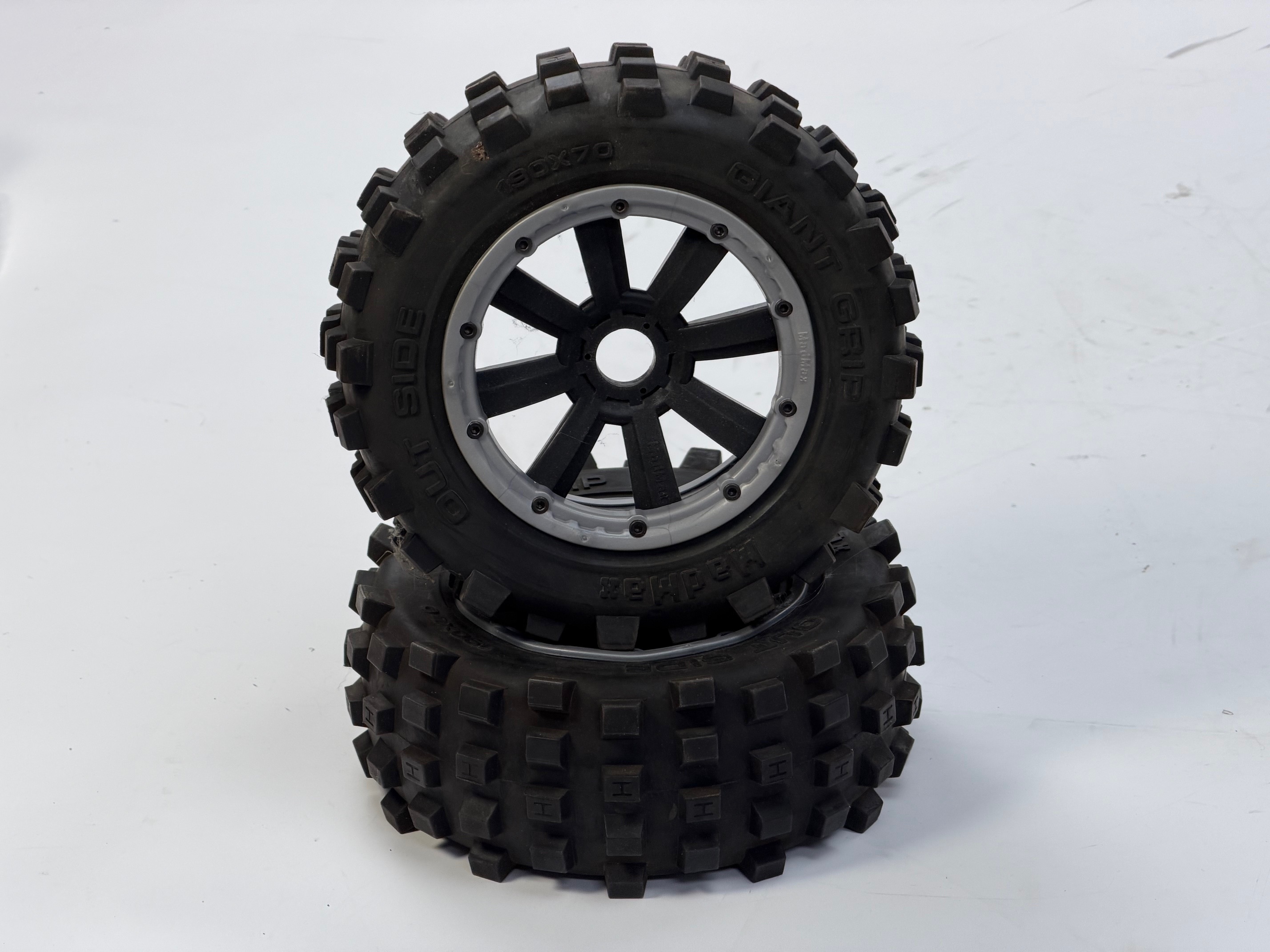 y160 MadMax Giant Grip Reifen auf MadMax Extreme Felgen für Losi und HPI, Paar, gebraucht