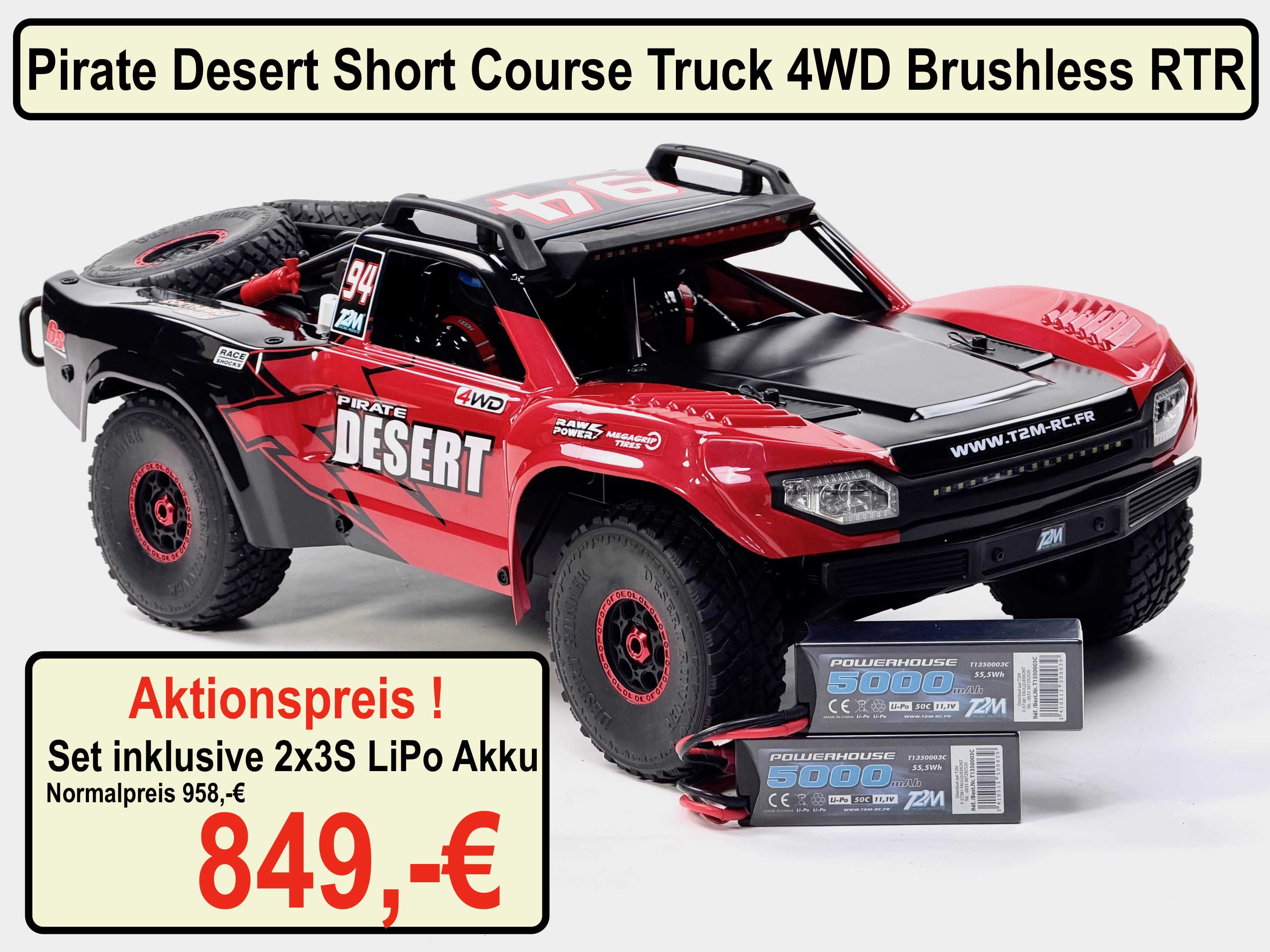 T4994 Pirate Desert Short Course Truck 1/7 4WD Brushless RTR, incl. 2x3S LiPo Akkus, Special offer!
