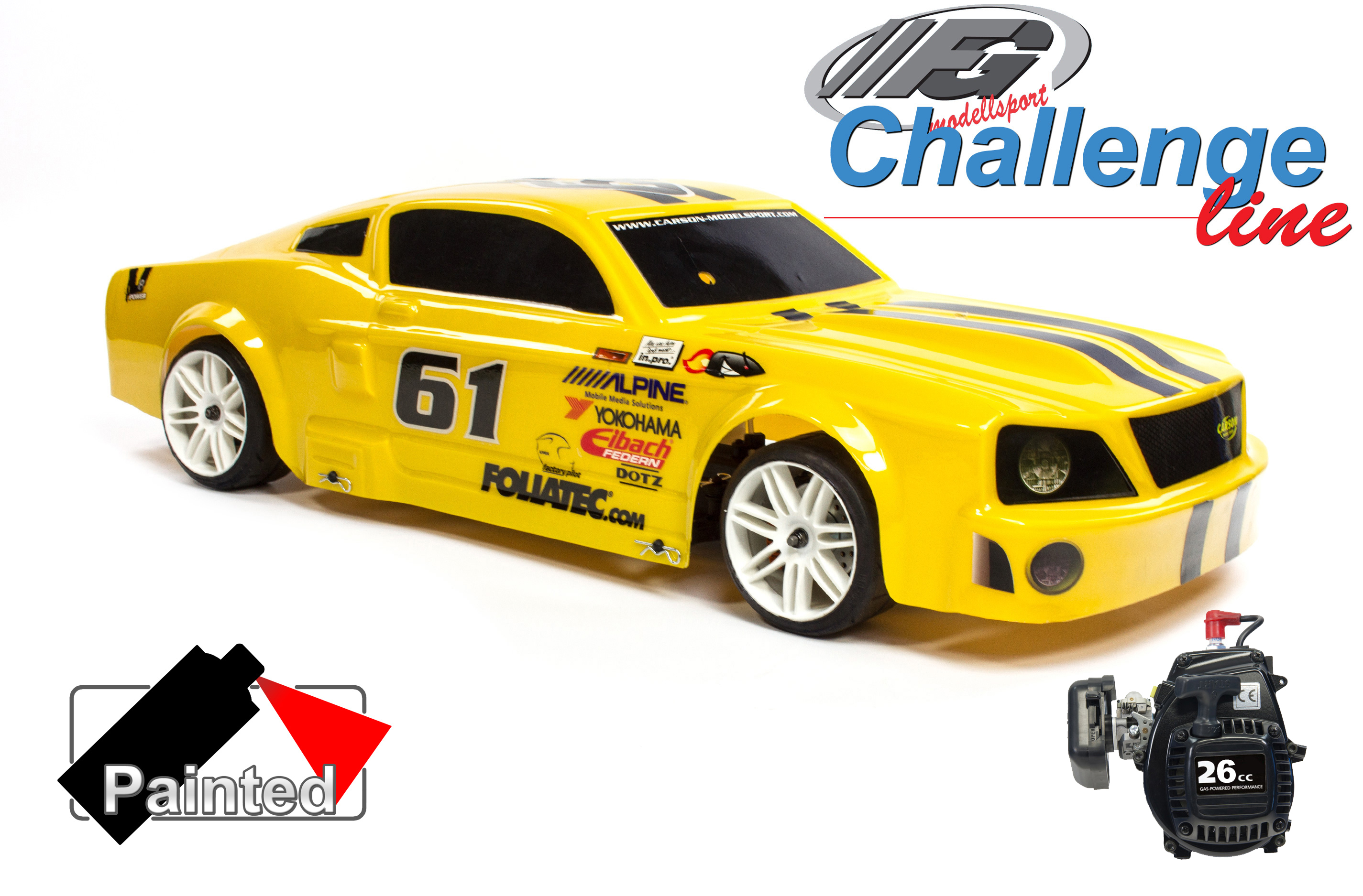 FG Challenge Line 2WD-530 with painted Ford Mustang and 26 cm³ FG engine FG Challenge Line 2WD-530 with painted Ford Mustang and 26 cm³ FG engine