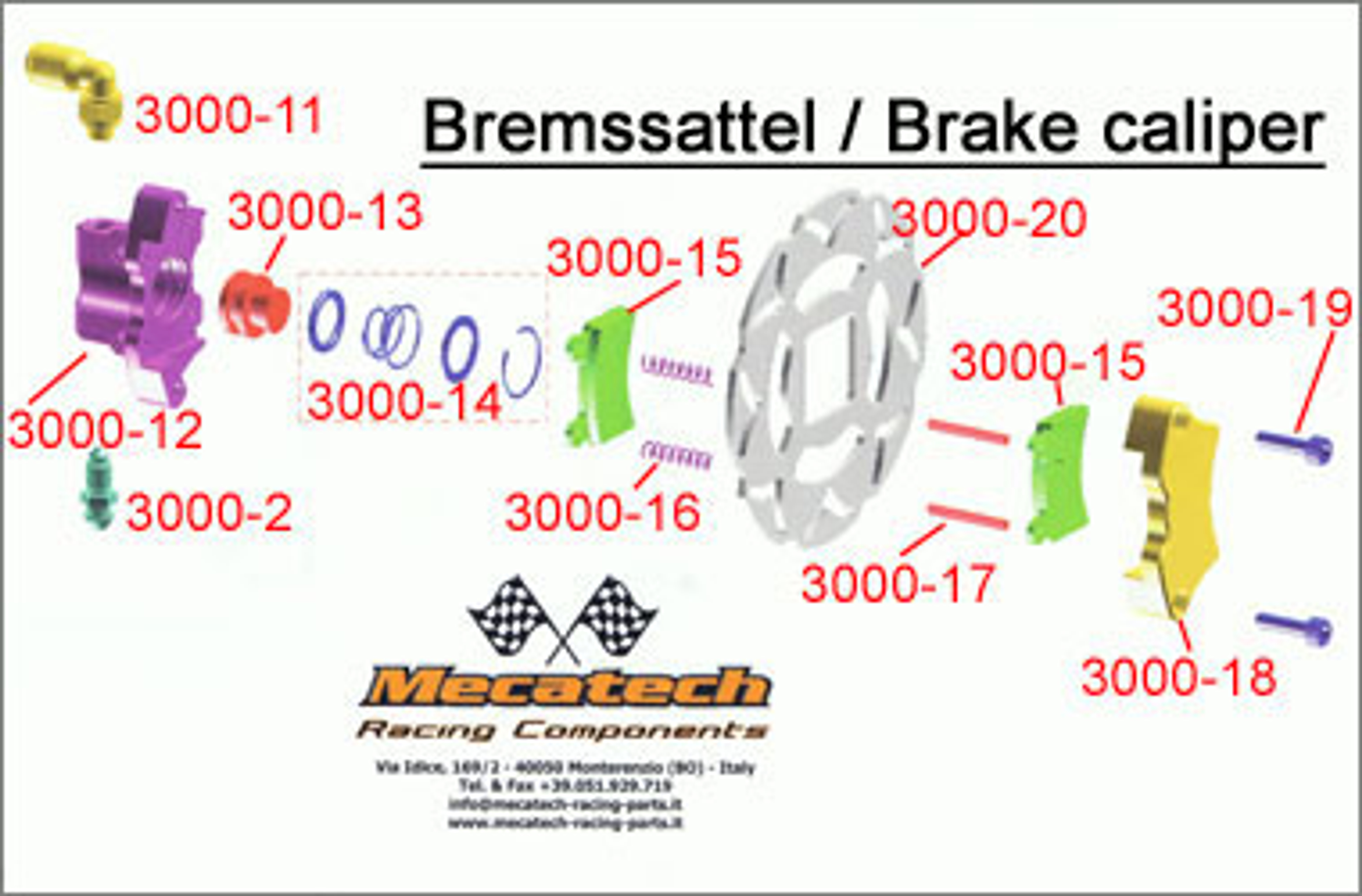 3000-25 Mecatech Brakepads Steel, 2 pce.