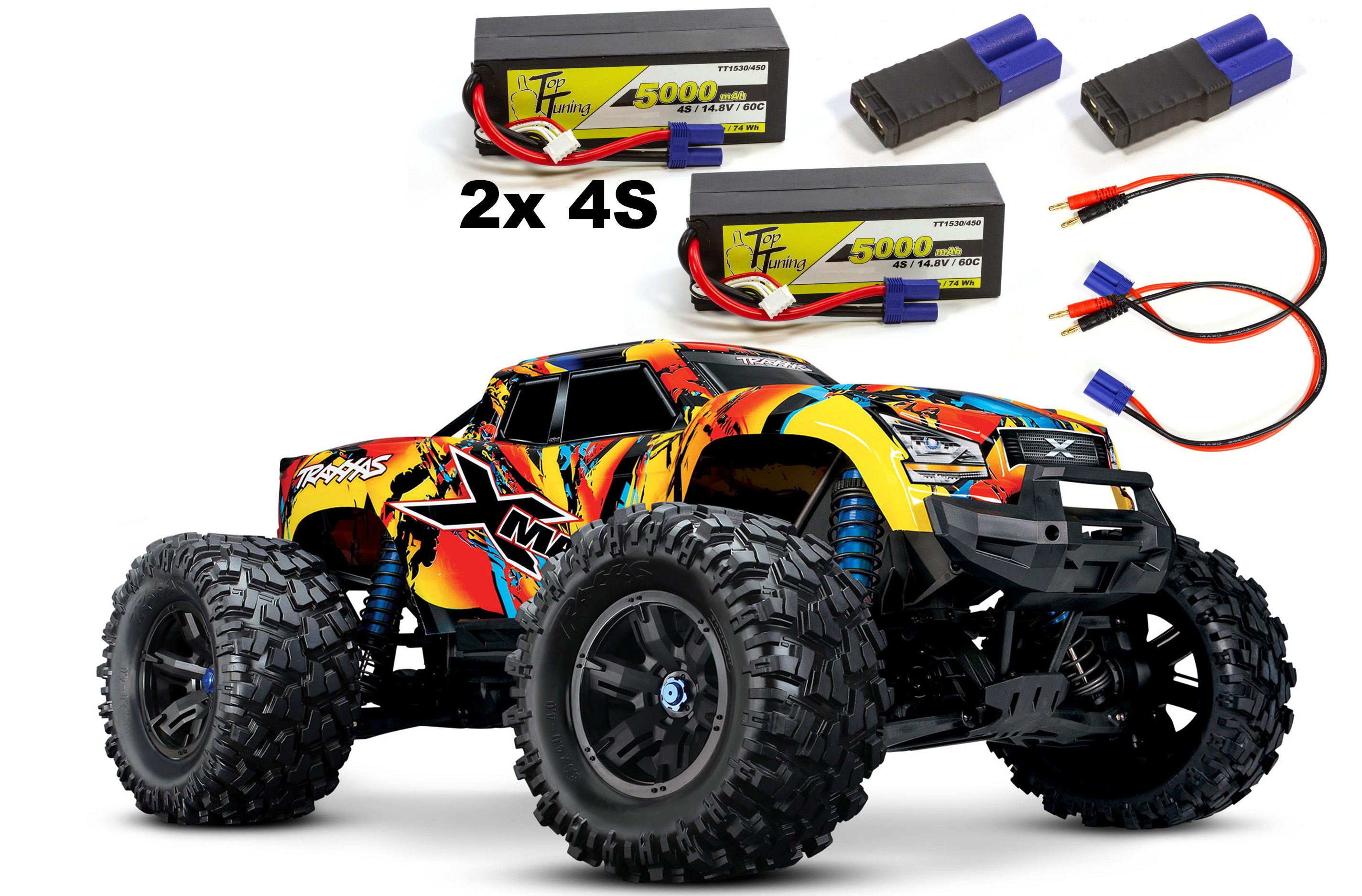 Traxxas X-MAXX 4x4 new 8S version RTR complete set with 2x 4S / 5000 mAh batteries Solar Flare