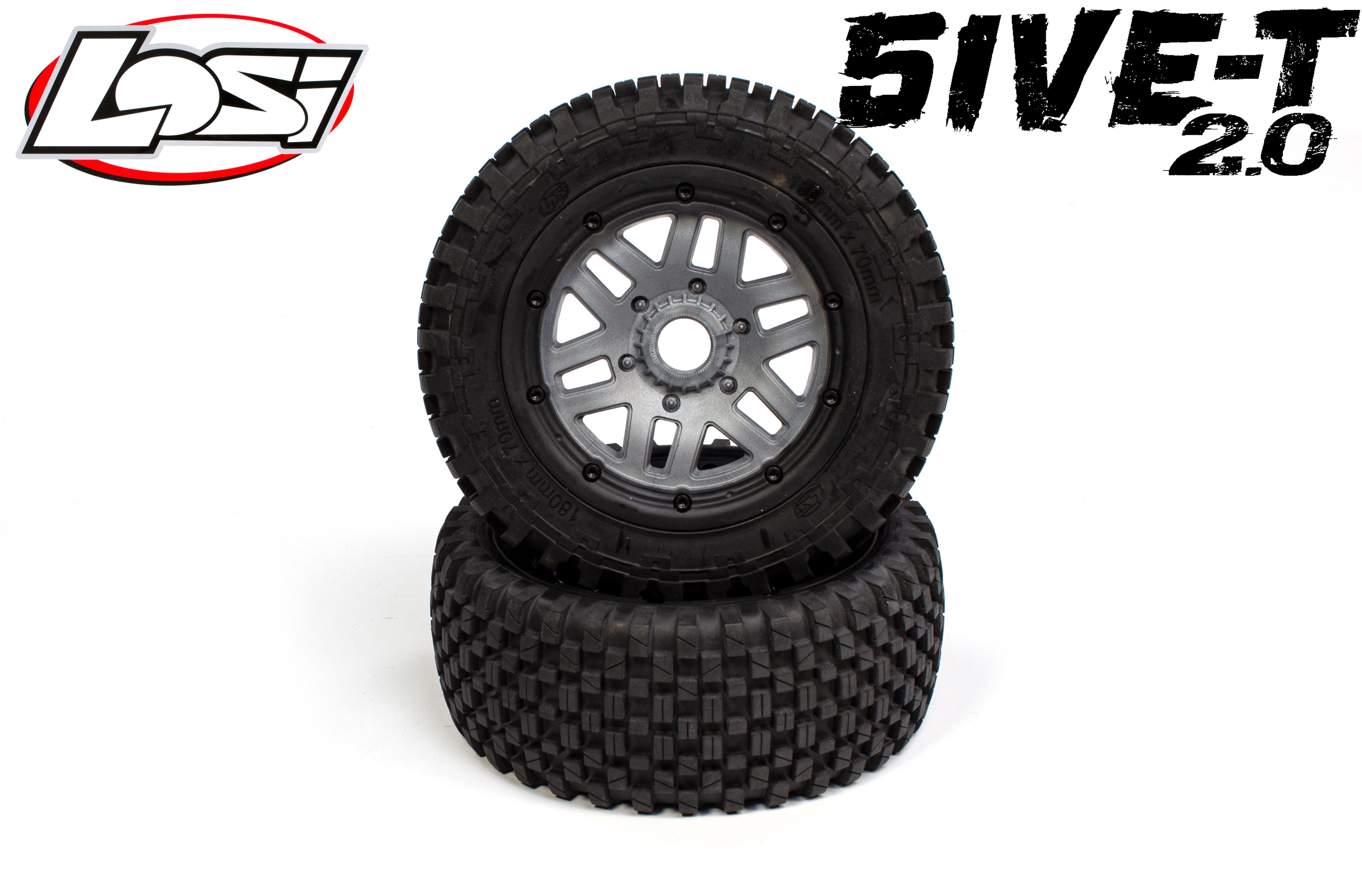 y3300/2.0 Original Losi 5ive-T 2.0  tires with rims and inlays