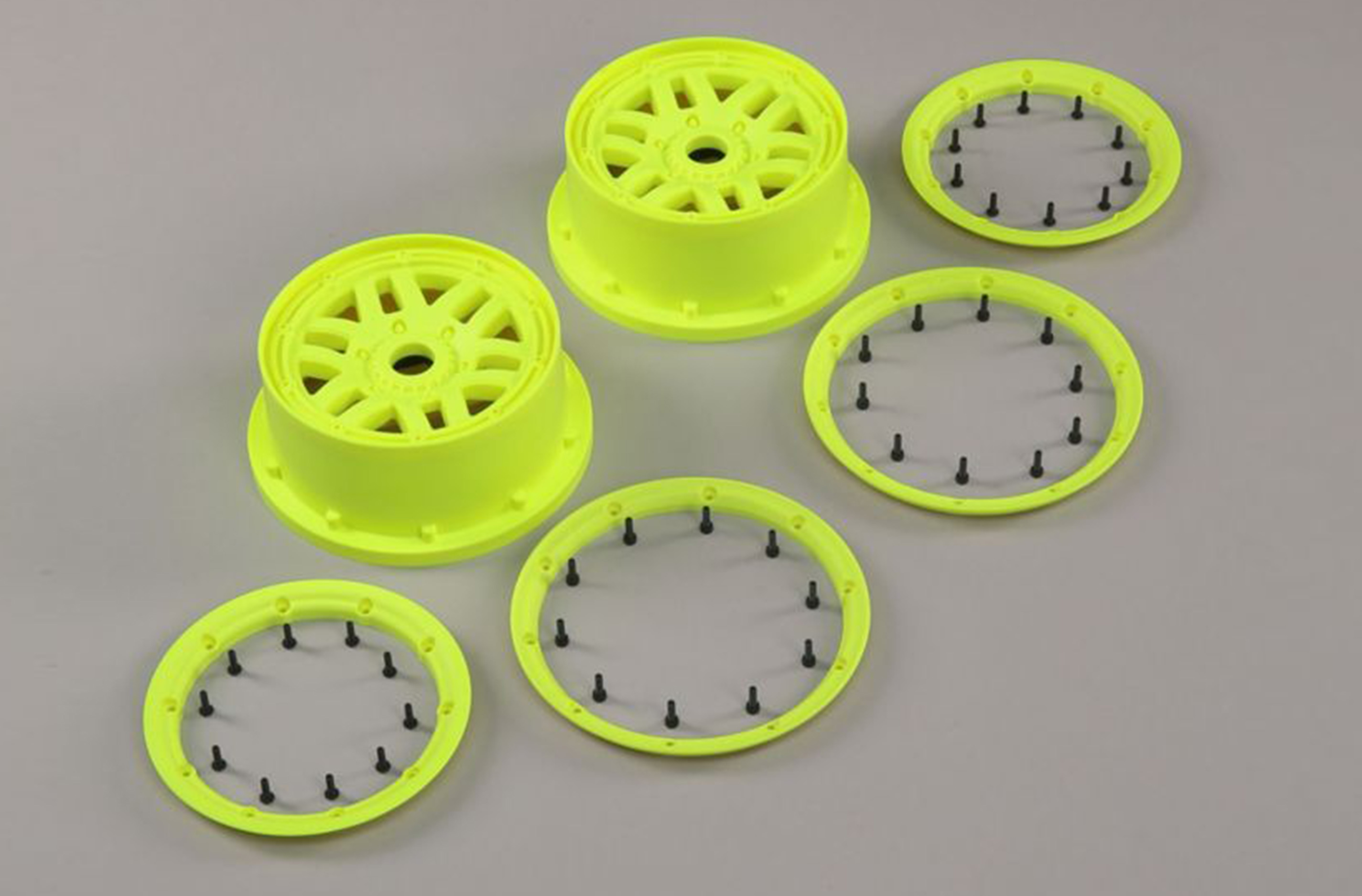 LOS45024 Losi Wheel & Beadlock Set, flo yellow, 5ive-T 2.0 LOS45024 Losi Wheel & Beadlock Set, flo yellow, 5ive-T 2.0