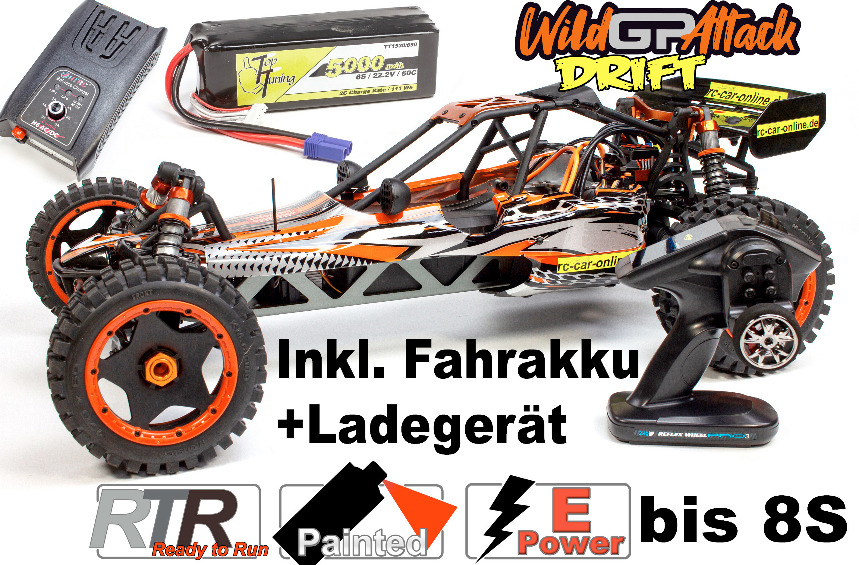 500304032/ED 1:5 Wild GP Drift Attack Brushless RTR Set with 6S driving batterie and charger