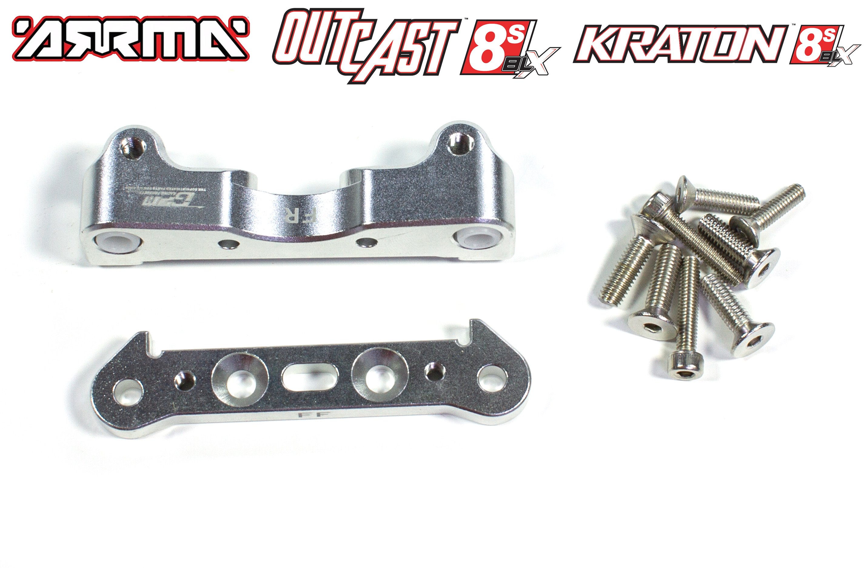AKX008 GPM aluminum hinge pin brackets front suspension, lower, for Arrma Kraton / Outcast 8S