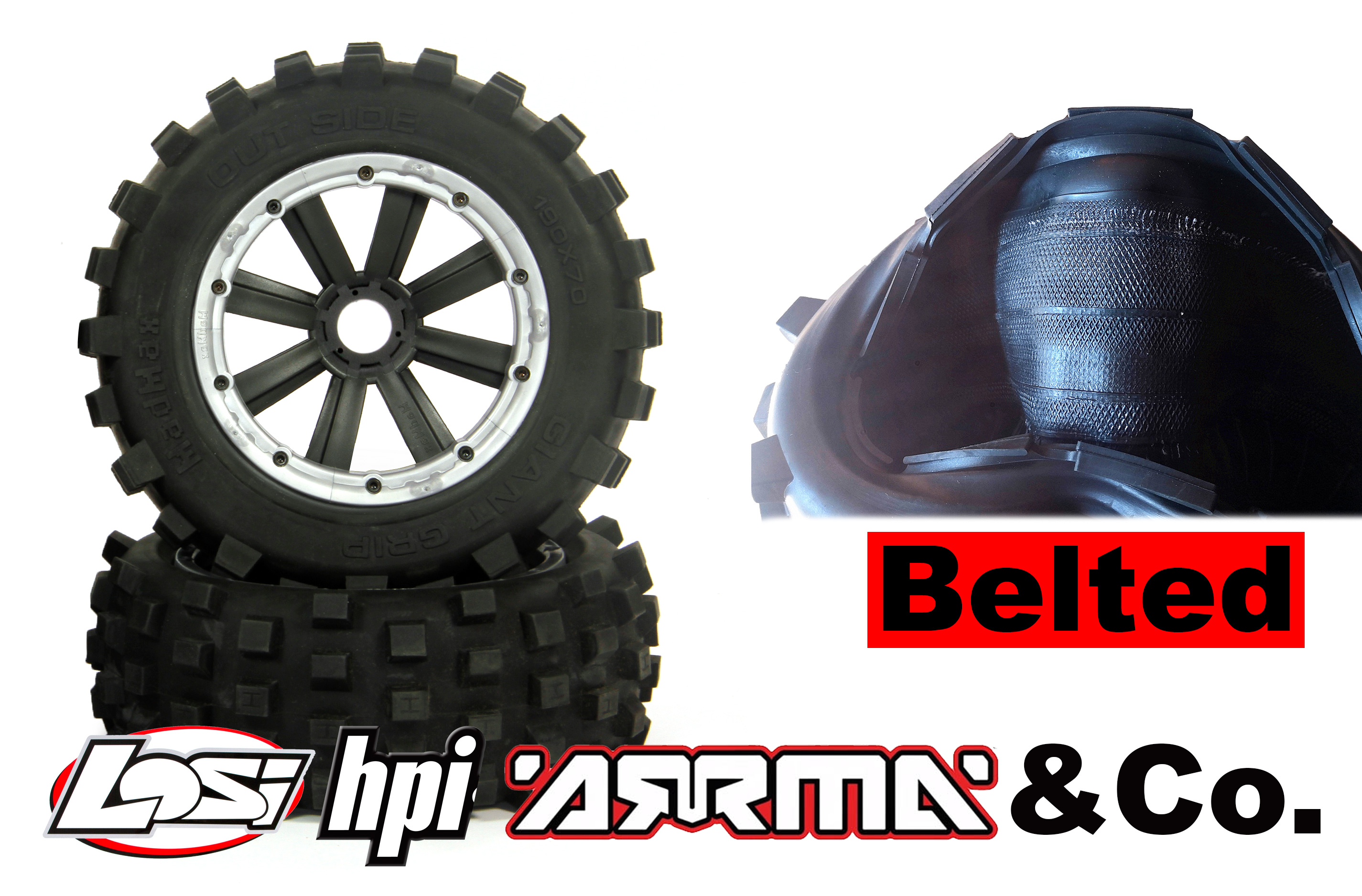 y1409/100B GIANT GRIP tires belted with MadMax Extreme rims/inlays for Losi and HPI Offer