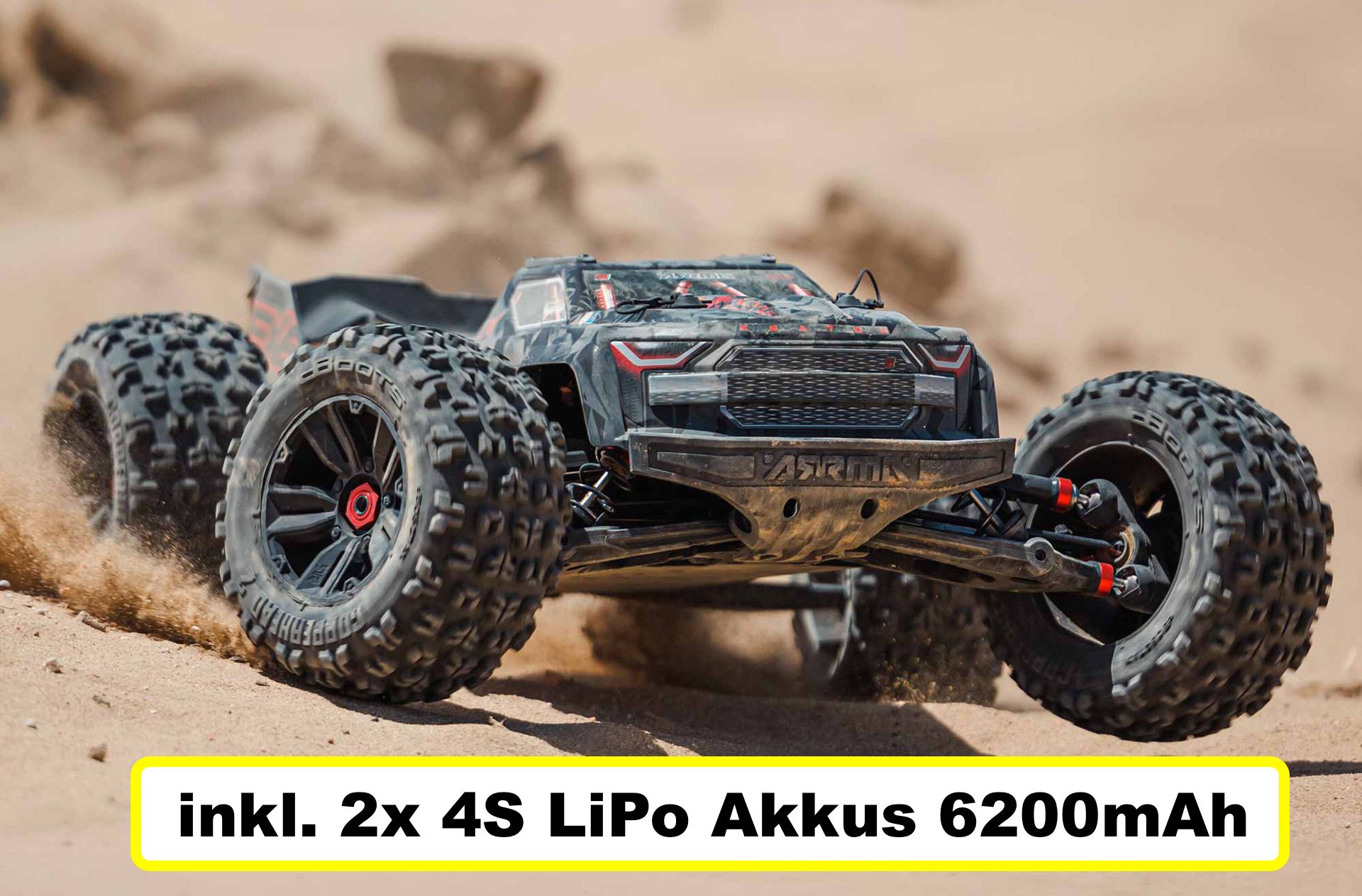 ARA5808V2T1 KRATON 4X4 8S BLX EXB 1:5 Brushless Monster Truck RTR, schwarz inkl. 2x 6200mAh 4S Akkus