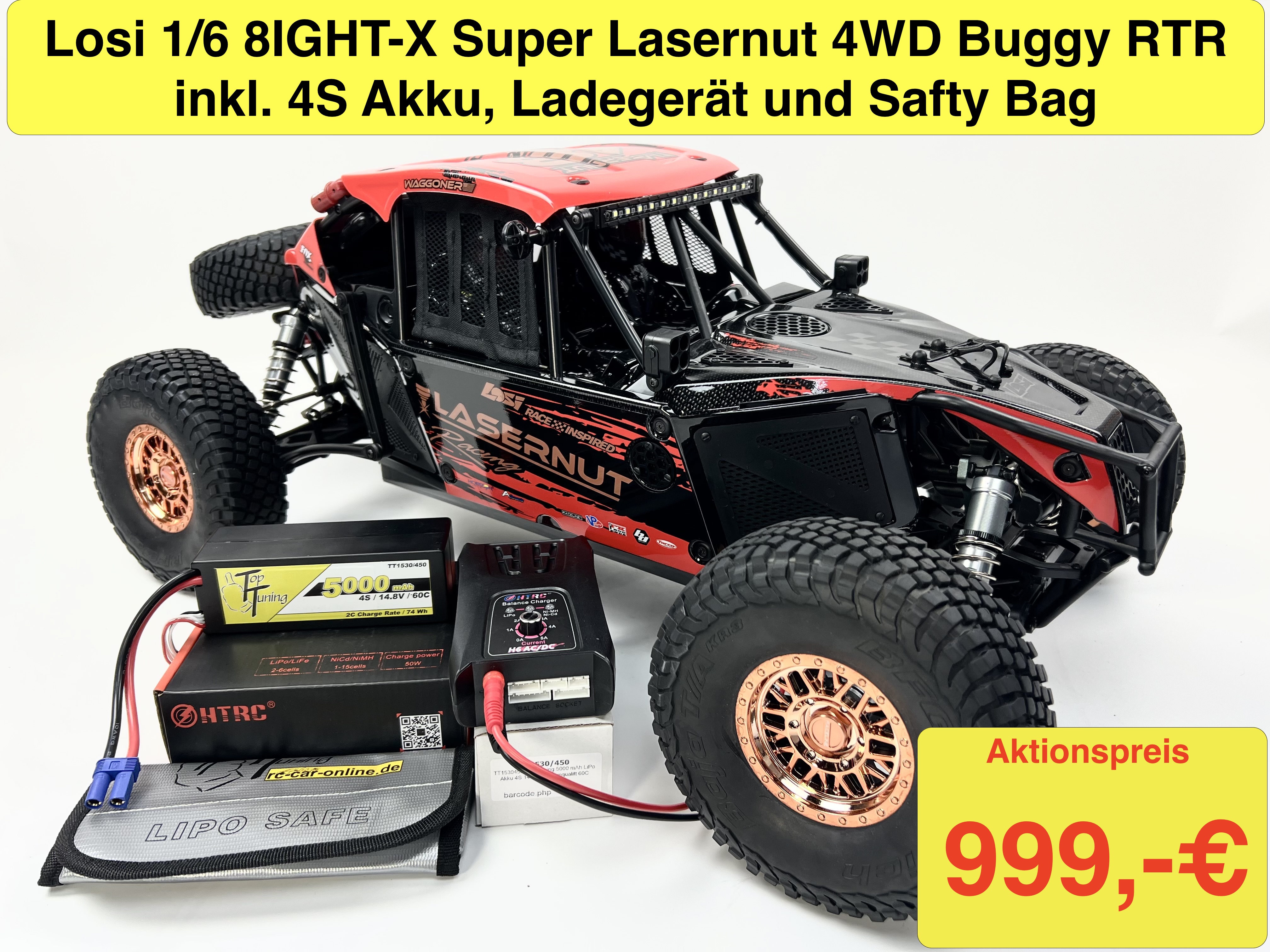 LOS04019 Losi 1/6 8IGHT-X Super Lasernut 4WD Brushless Buggy RTR inkl. 4S Akku, Ladegerät und Safty Bag