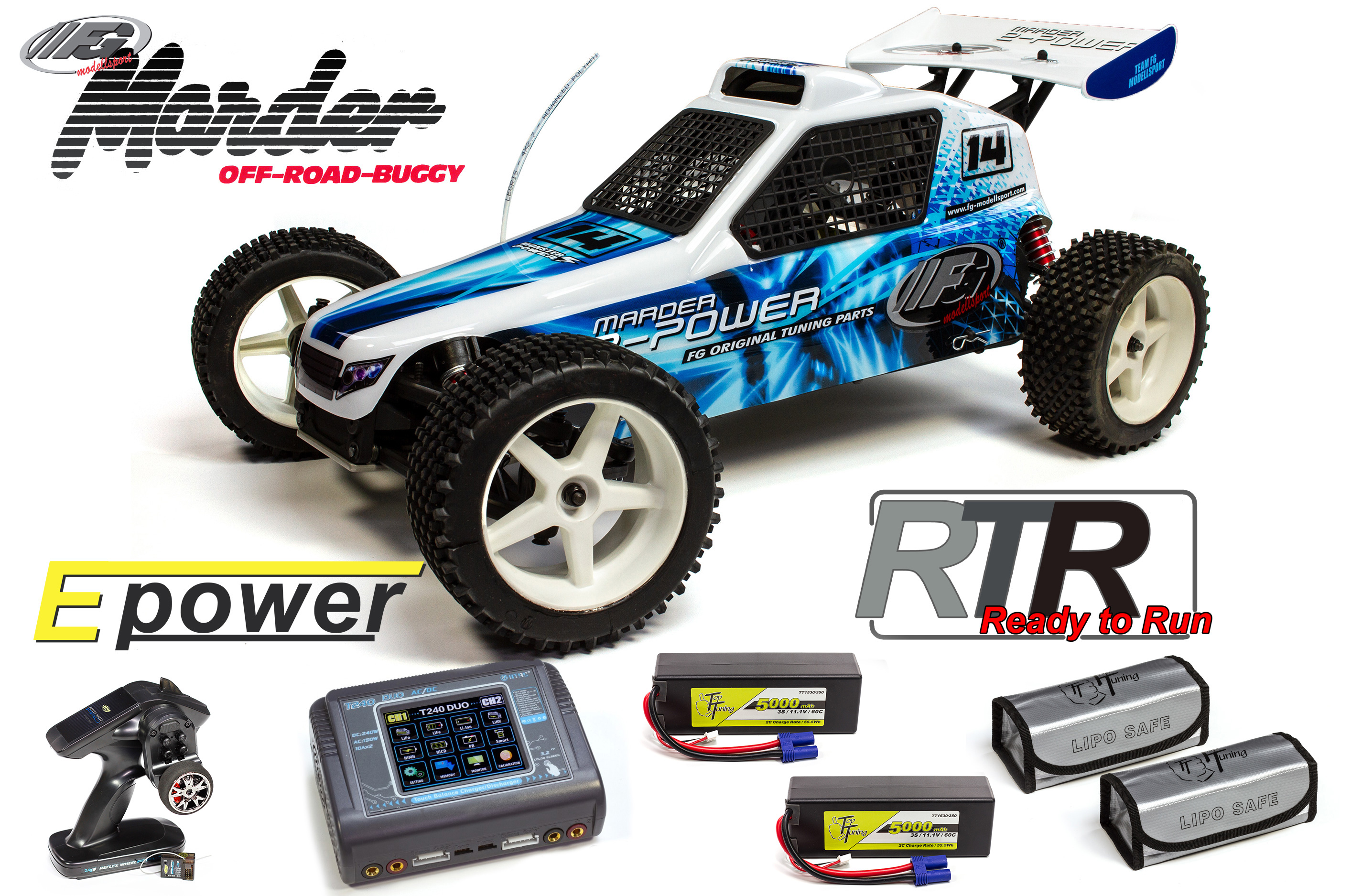6000E FG Marder E with brushless engine and brushless ESC 150A RTR with driving batterys, Charger and Safety Bags