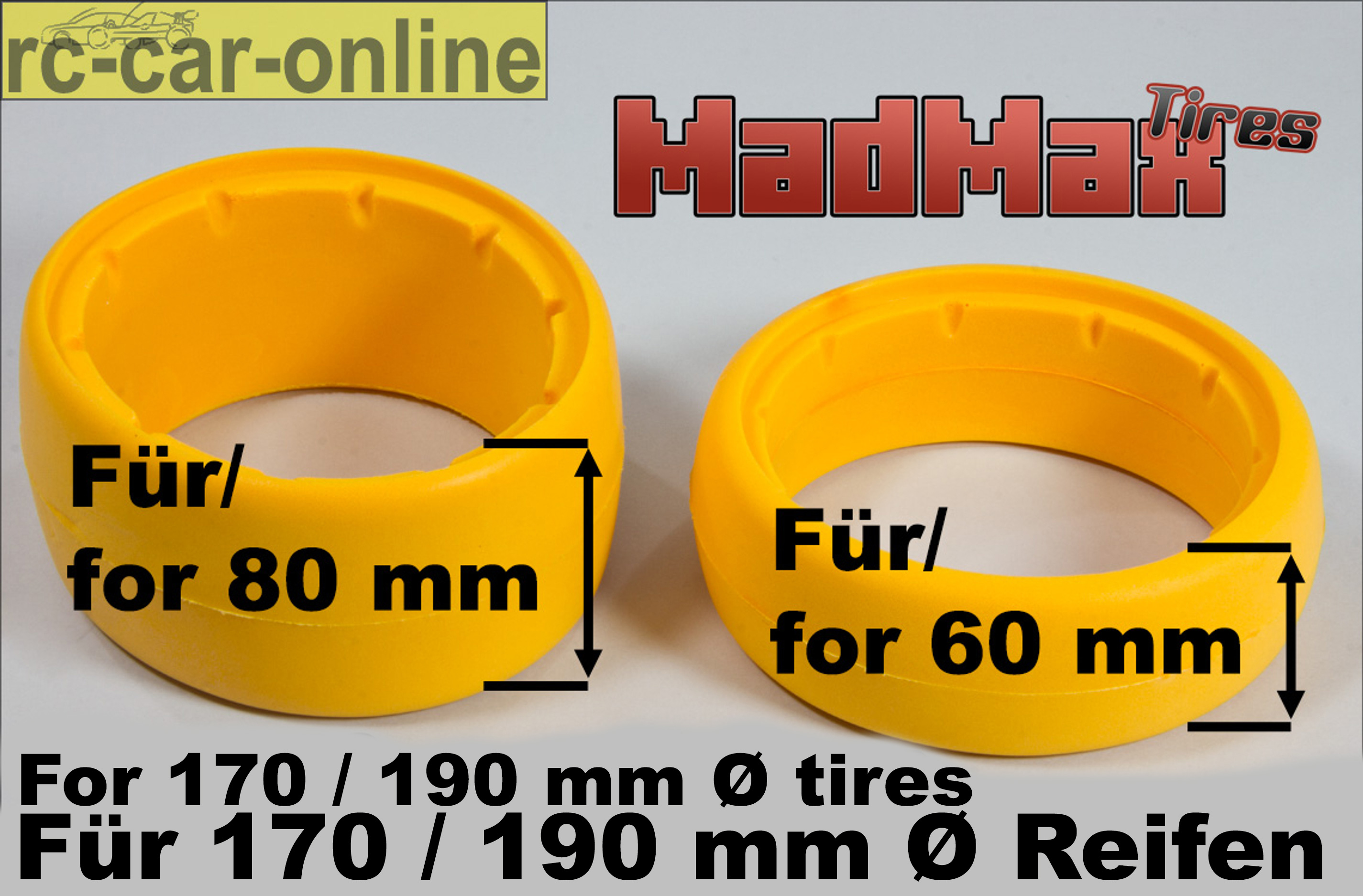 y1321 Speziell geformte Reifeneinlagen für 170 mm  Ø MadMax - Reifen in 60 + 80 mm Breite