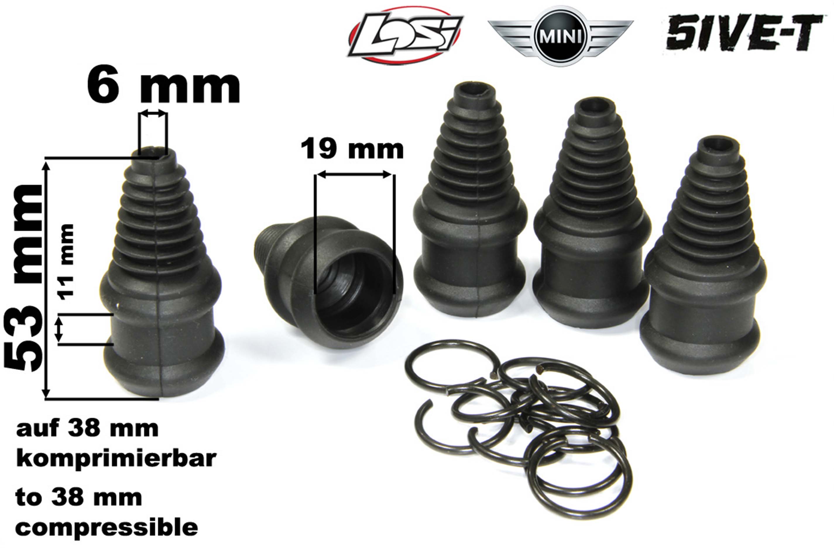 LOSB3222/01 Losi Center Coupler Boots and Clips for 5ive-T