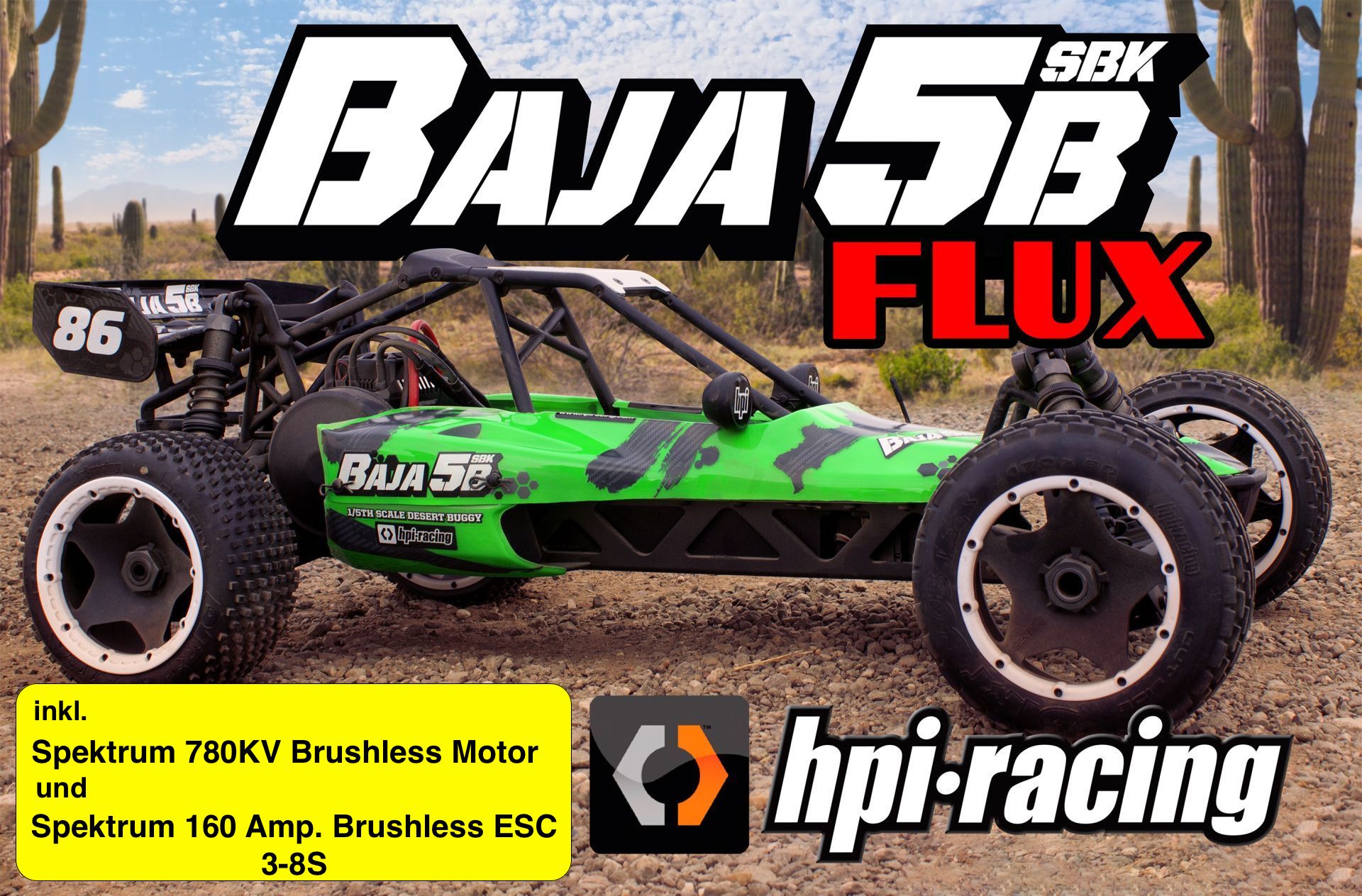 160324/01 HPI Baja 5B SBK Flux Bausatz Elektro mit Spektrum 780 KV Brushless Motor und 160 Amp ESC 3-8S