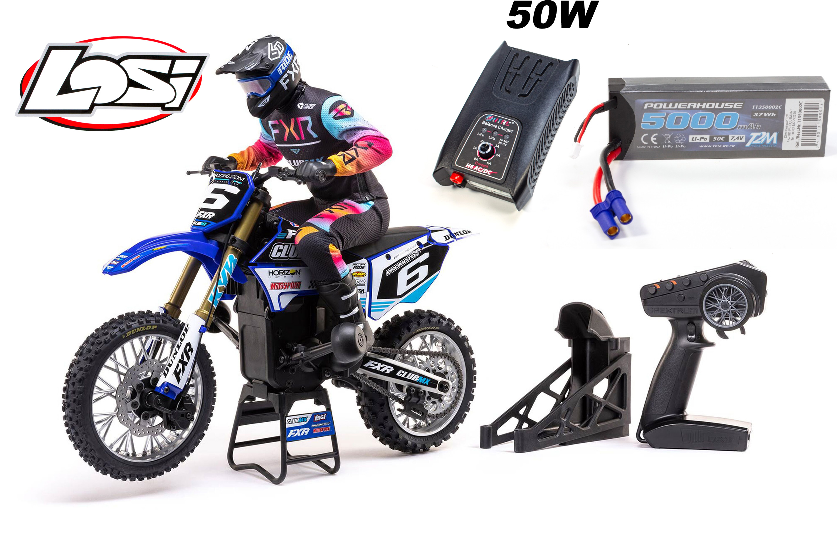 LOS06000T2/01 Losi 1/4 Promoto-MX Motorcycle RTR with Battery and Charger 50W, Club MX