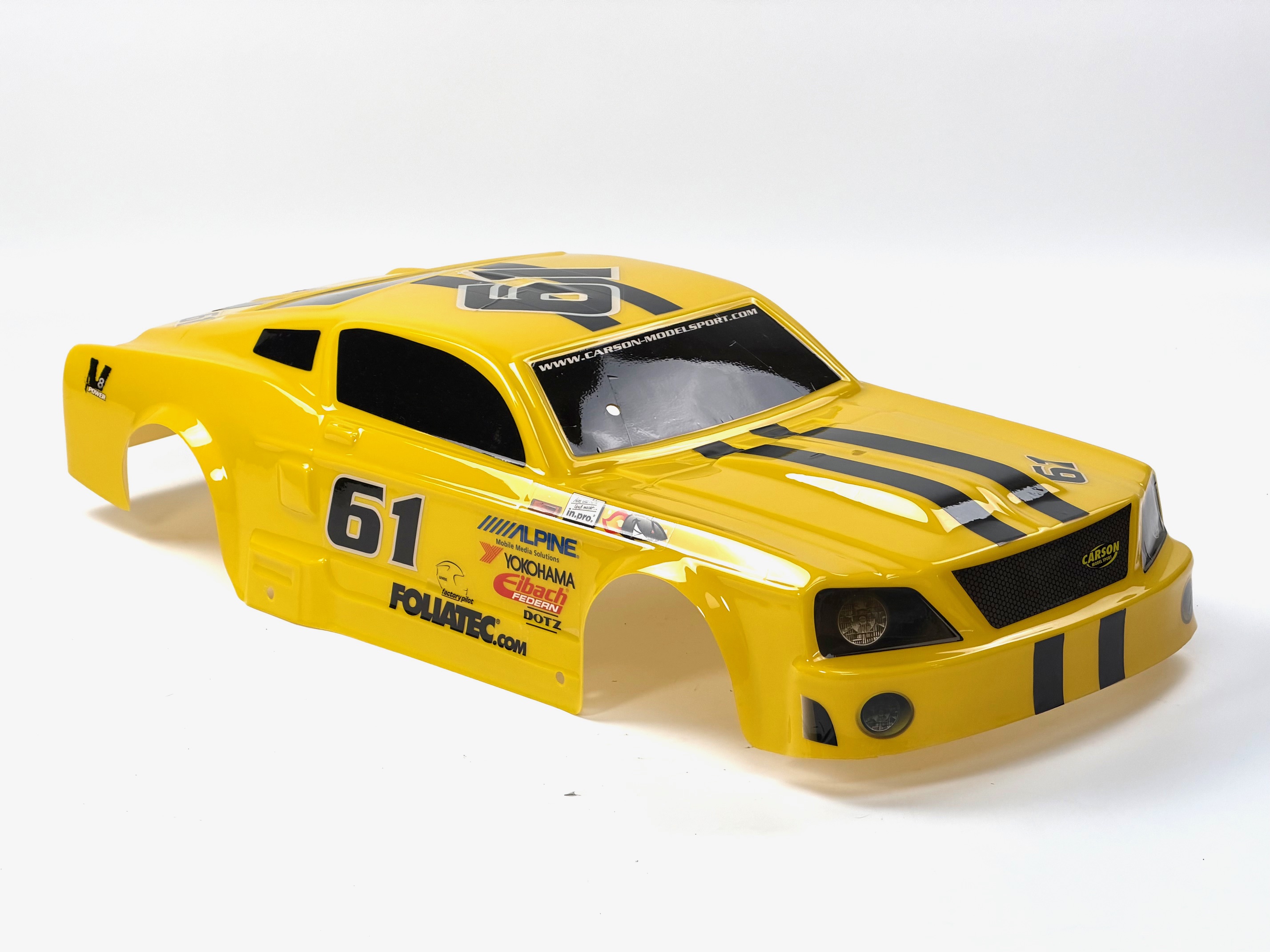 y1080/15  leicht beschädigte gelbe Ford Mustang Karosserie 530/535 Radstand, gebraucht